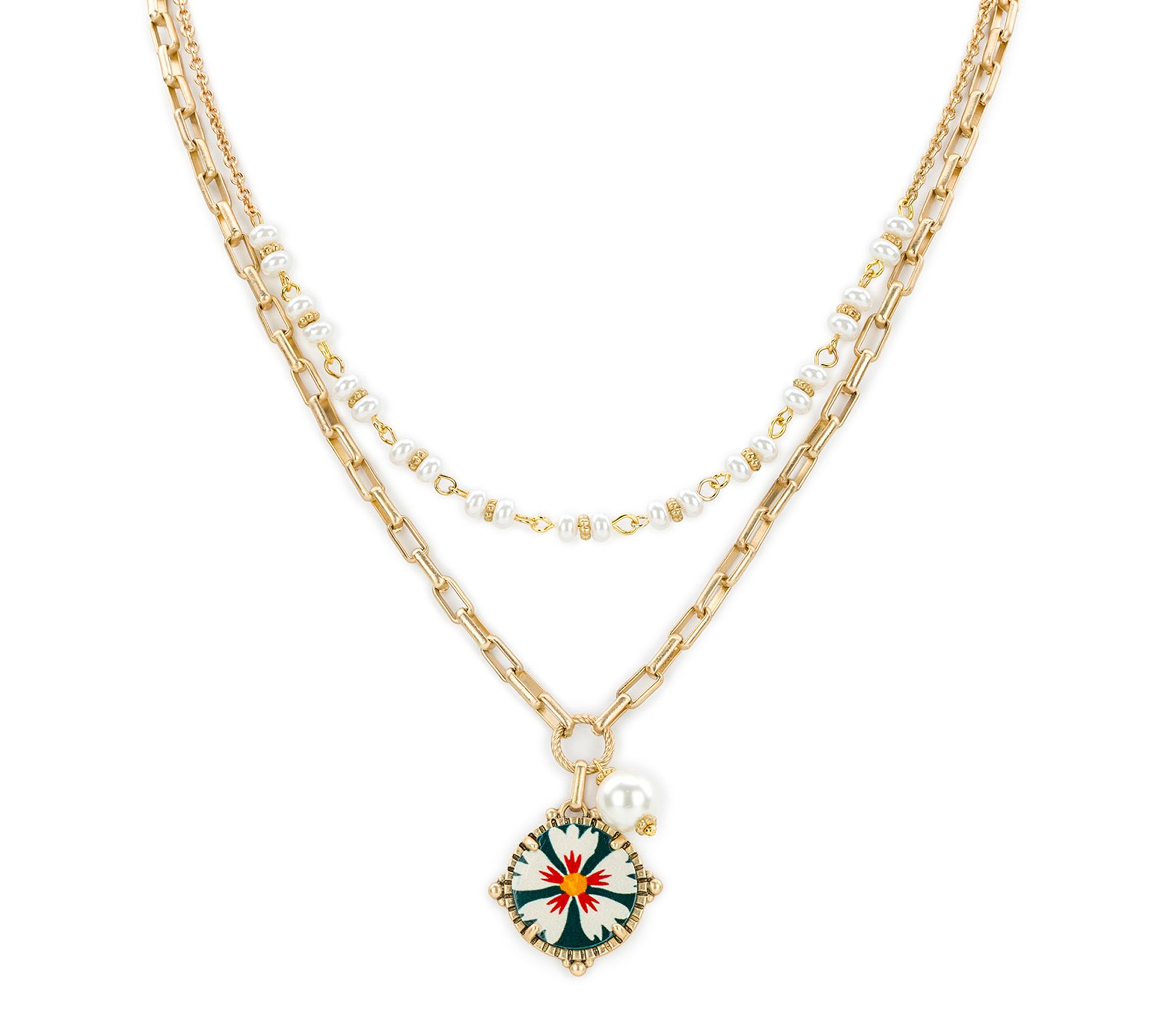 Patricia Nash Leather Inset Drop Necklace