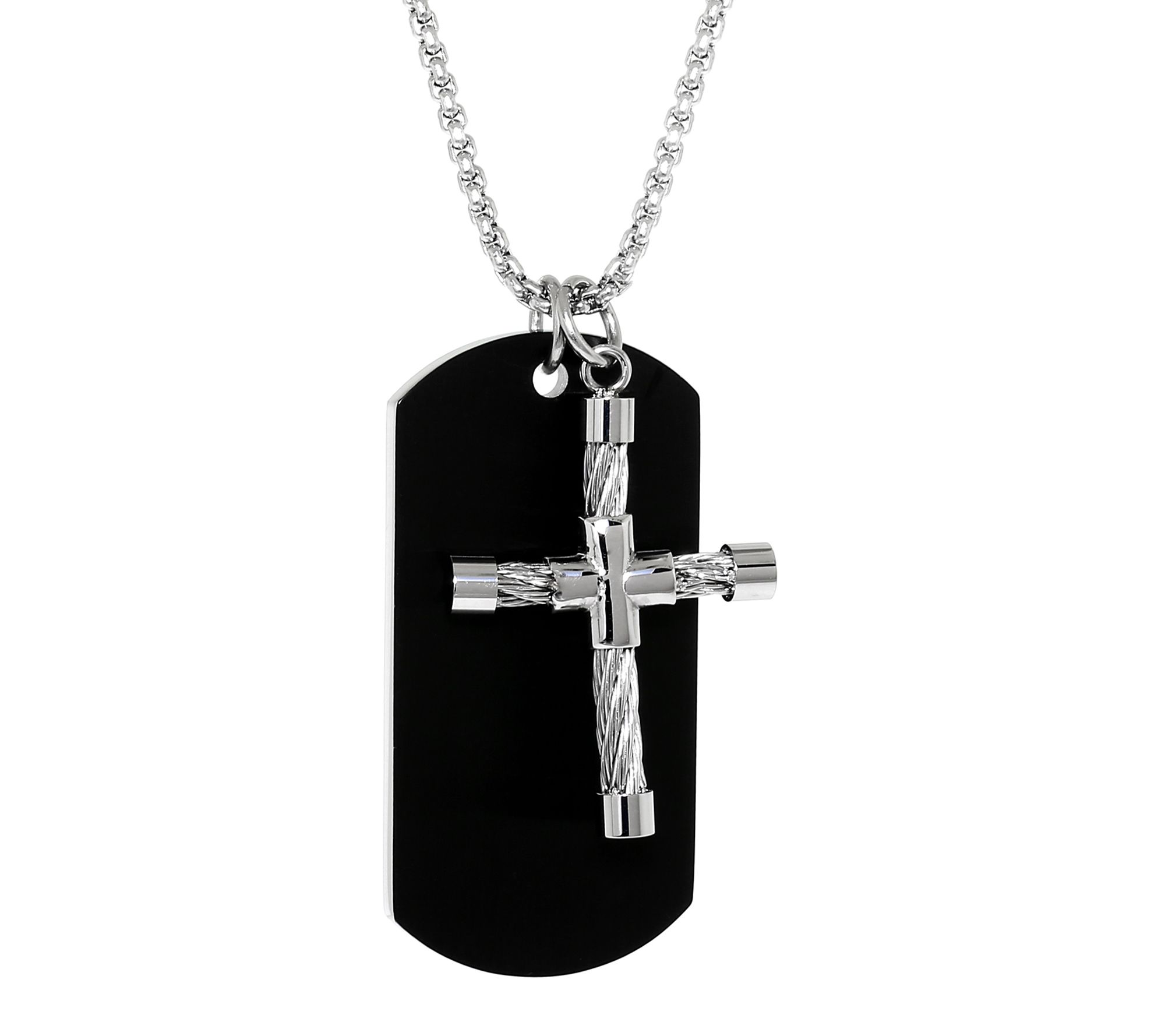 LYNX Men's Black IP Stainless Cable Cross Pendant w/ Chain