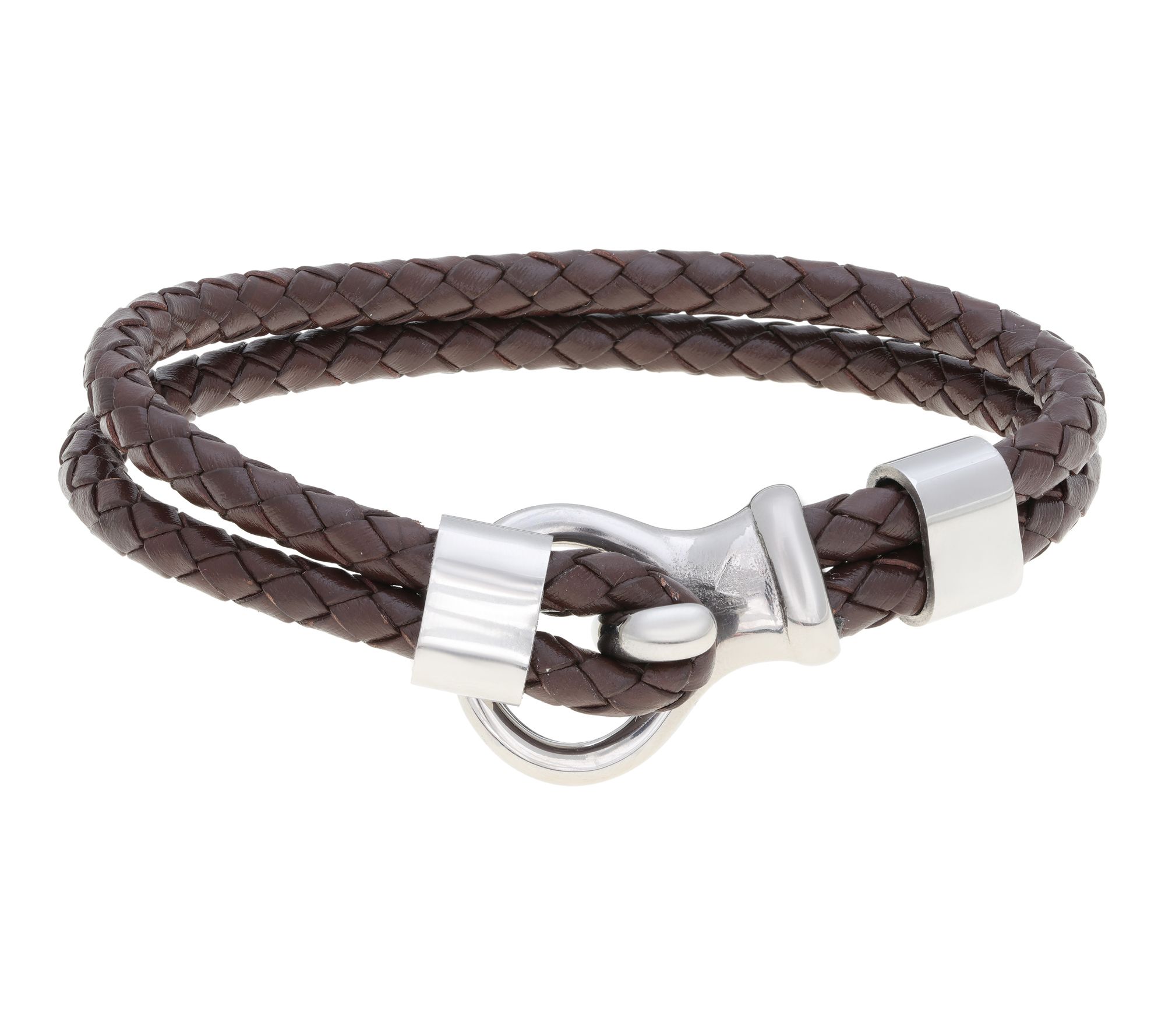 LYNX Men's Stainless Steel & Brown Braided Leather Bracelet | QVC