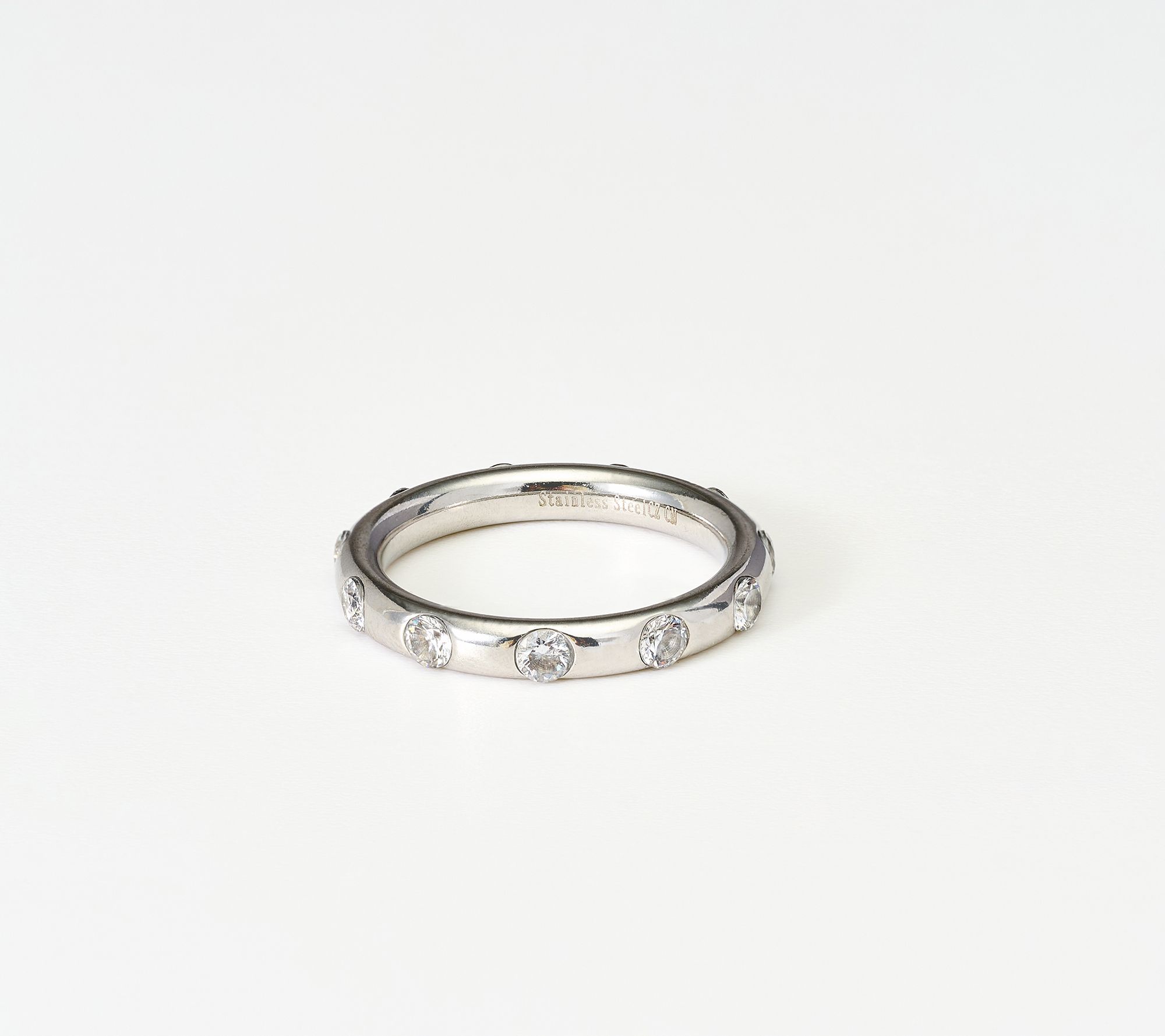 Steel by Diamonique Swiss Set Stacking Ring