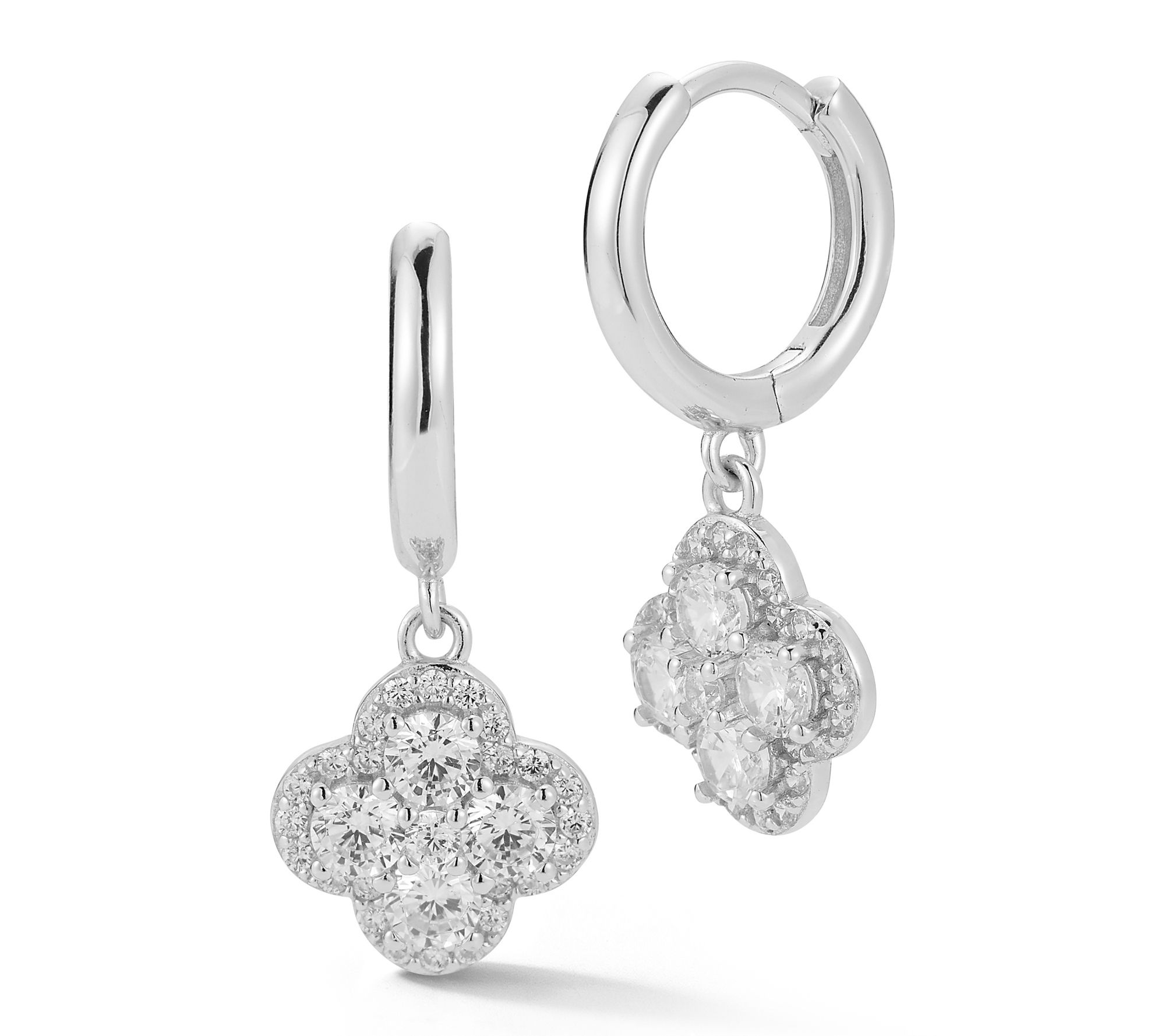 Sterlina Silver Pave Clover Charm Huggie Earrings, Sterling