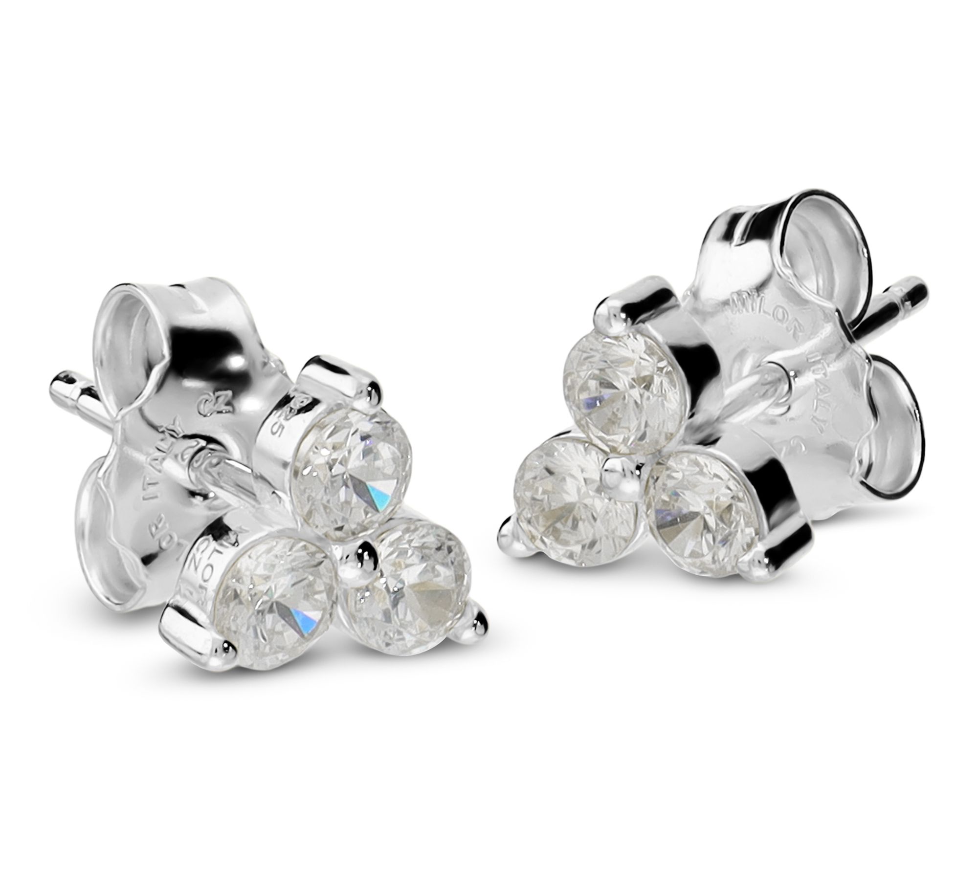 Diamonique Trio Cluster Stud Earrings Sterling Silver