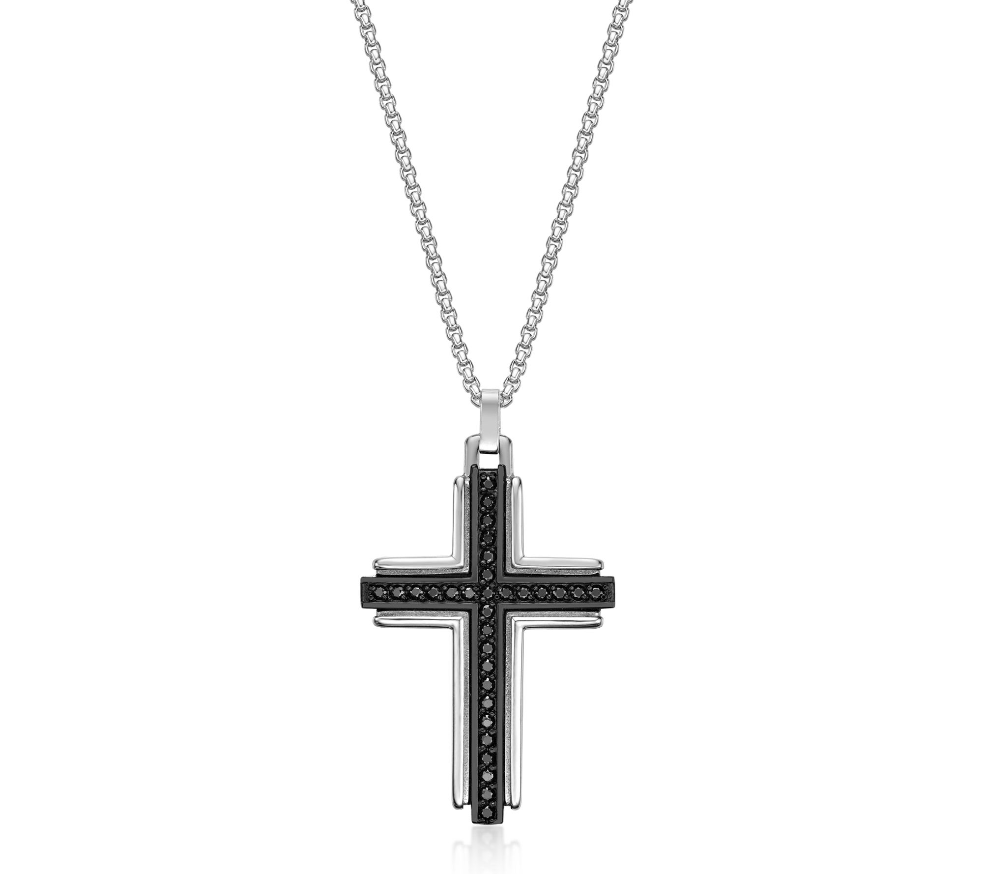 LYNX Men's Stainless Steel Black Agate Cross Pendant w/