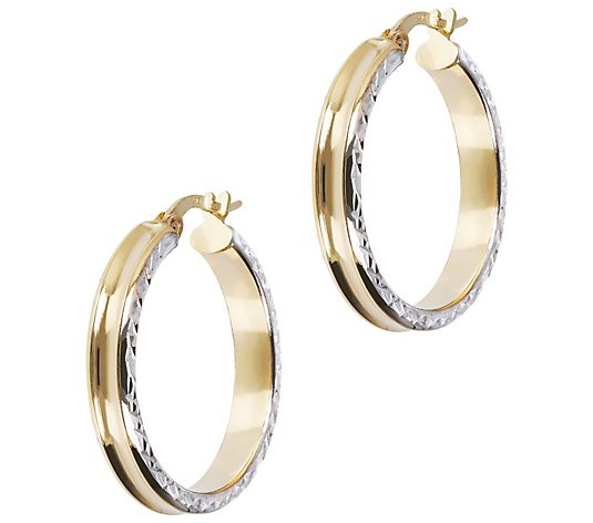 Italian Gold 1" Round Polished & Diamond Cut Earrings, 14K