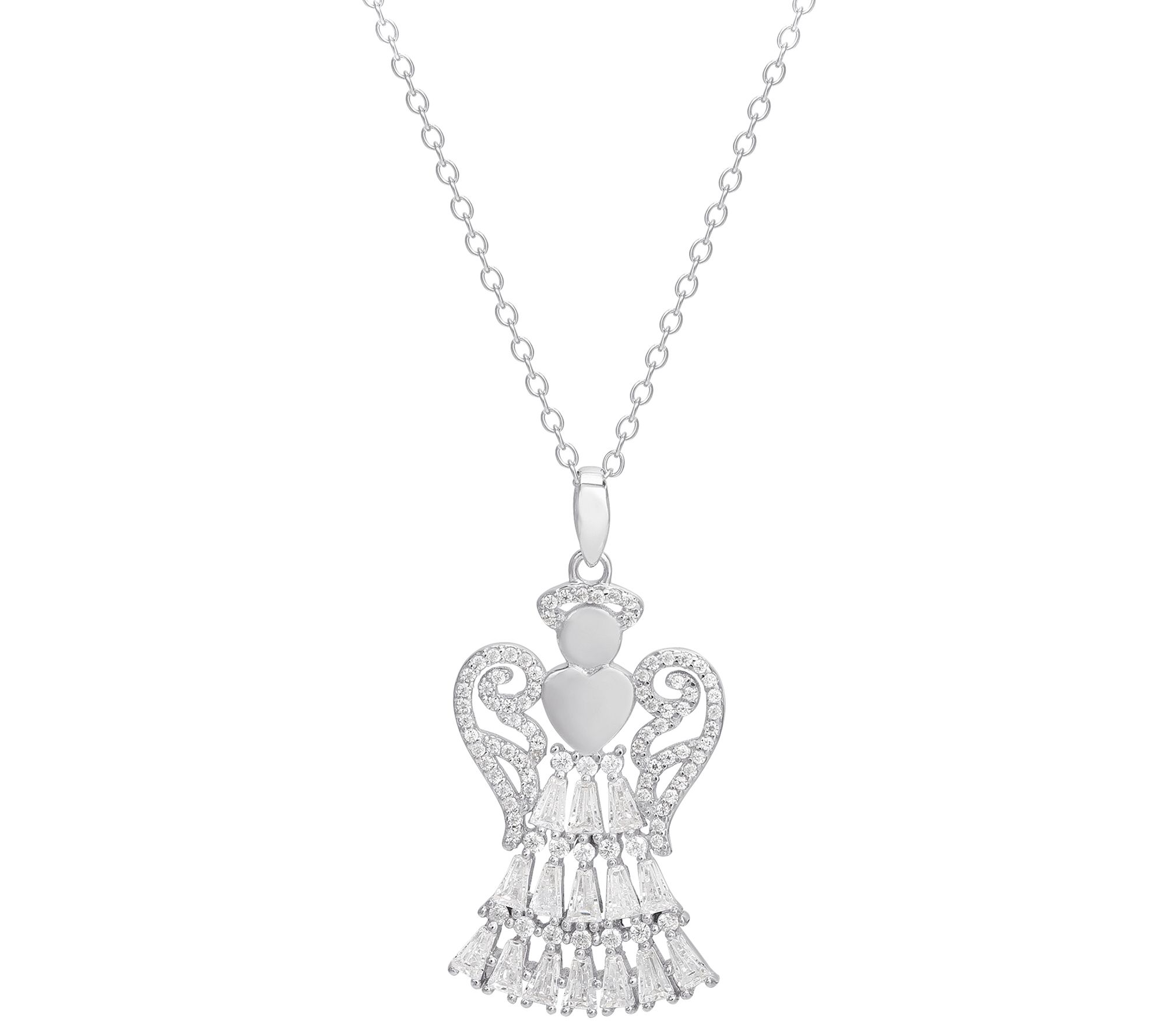 Diamonique Sterling Silver Angel Pendant w/ Chain