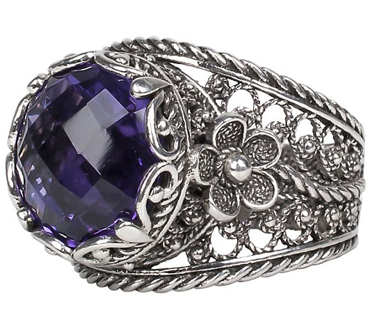 Artisan Crafted Sterling 5.50 ct Amethyst Filigree Ring