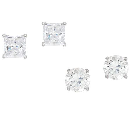 Diamonique 2ct tw Round or Princess Stud Earrings w/ Box - QVC.com