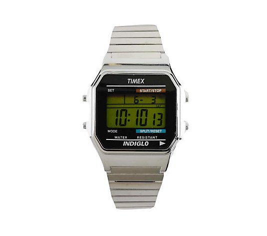 Timex Men's Digital Watch with Silvertone Expansion Band