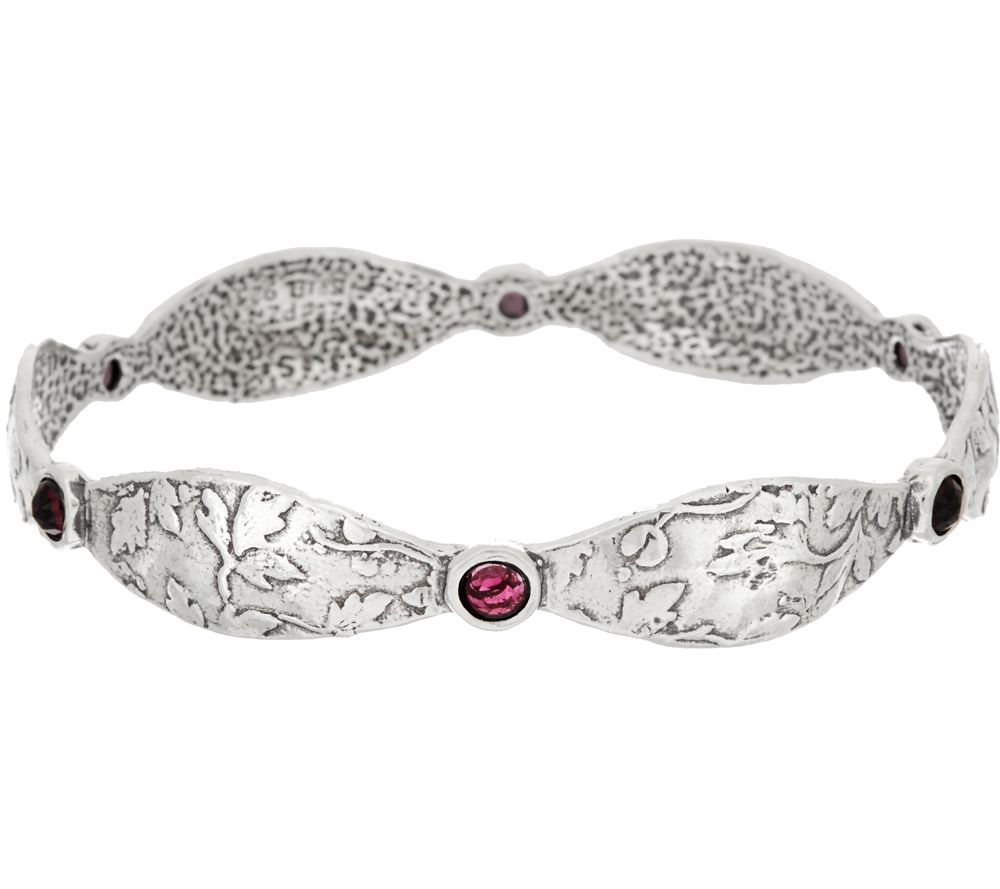 Sterling Silver Leaf Design Garnet Station Bangle by Or Paz - QVC.com