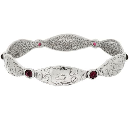 Sterling Silver Leaf Design Garnet Station Bangle by Or Paz - QVC.com