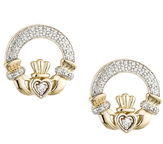 Solvar 1/10 cttw Diamond Claddagh Earrings 14 KGold