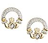Solvar 1/10 cttw Diamond Claddagh Earrings 14 KGold