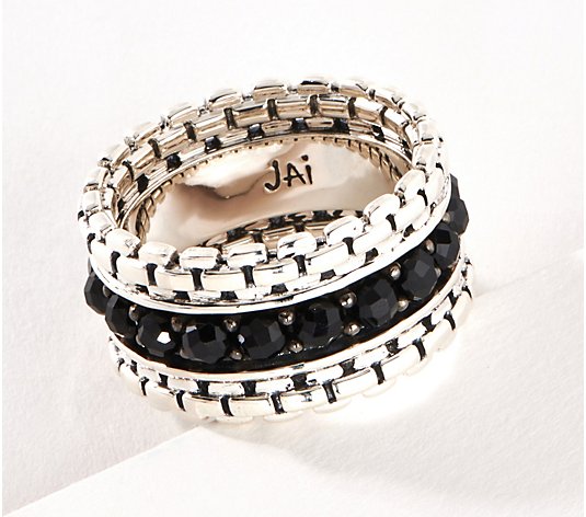 JAI Sterling Silver Gemstone Box Chain Band Ring