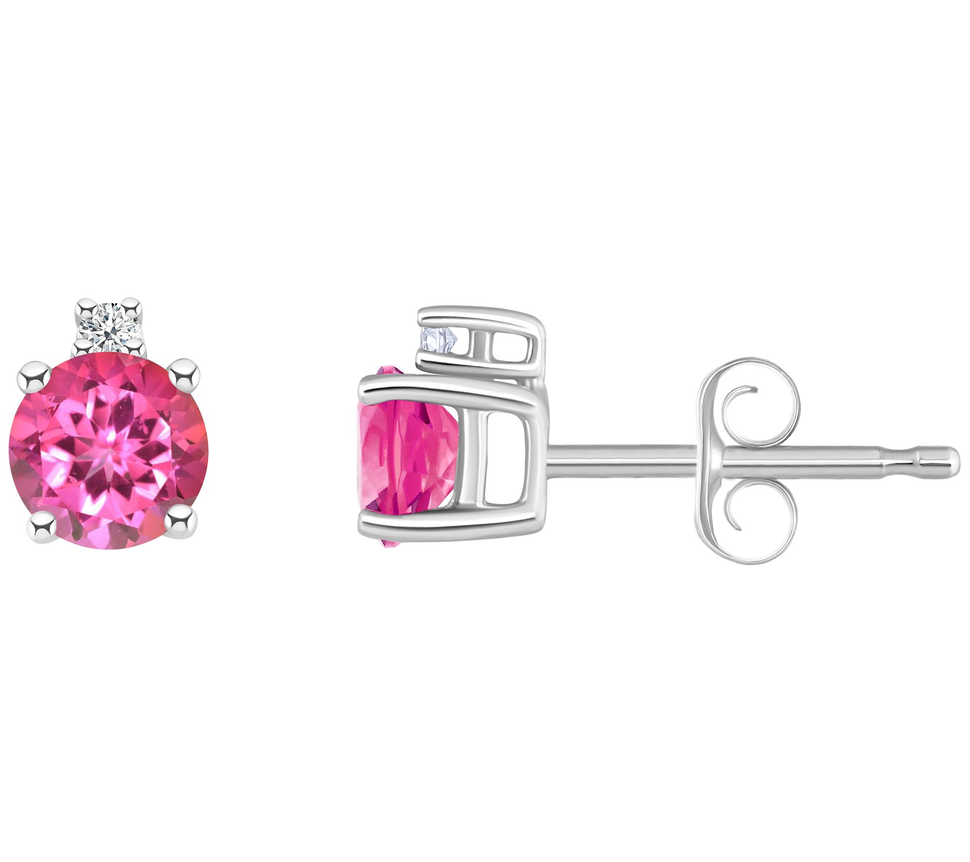 14K Round 0.65 cttw Pink Topaz & Diamond Accent Earrings