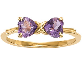 14K Gold Heart Gemstone Bow Ring - J375301