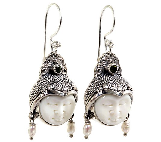 Novica Artisan Crafted Cultured Pearl Peridot Dangle Earrings
