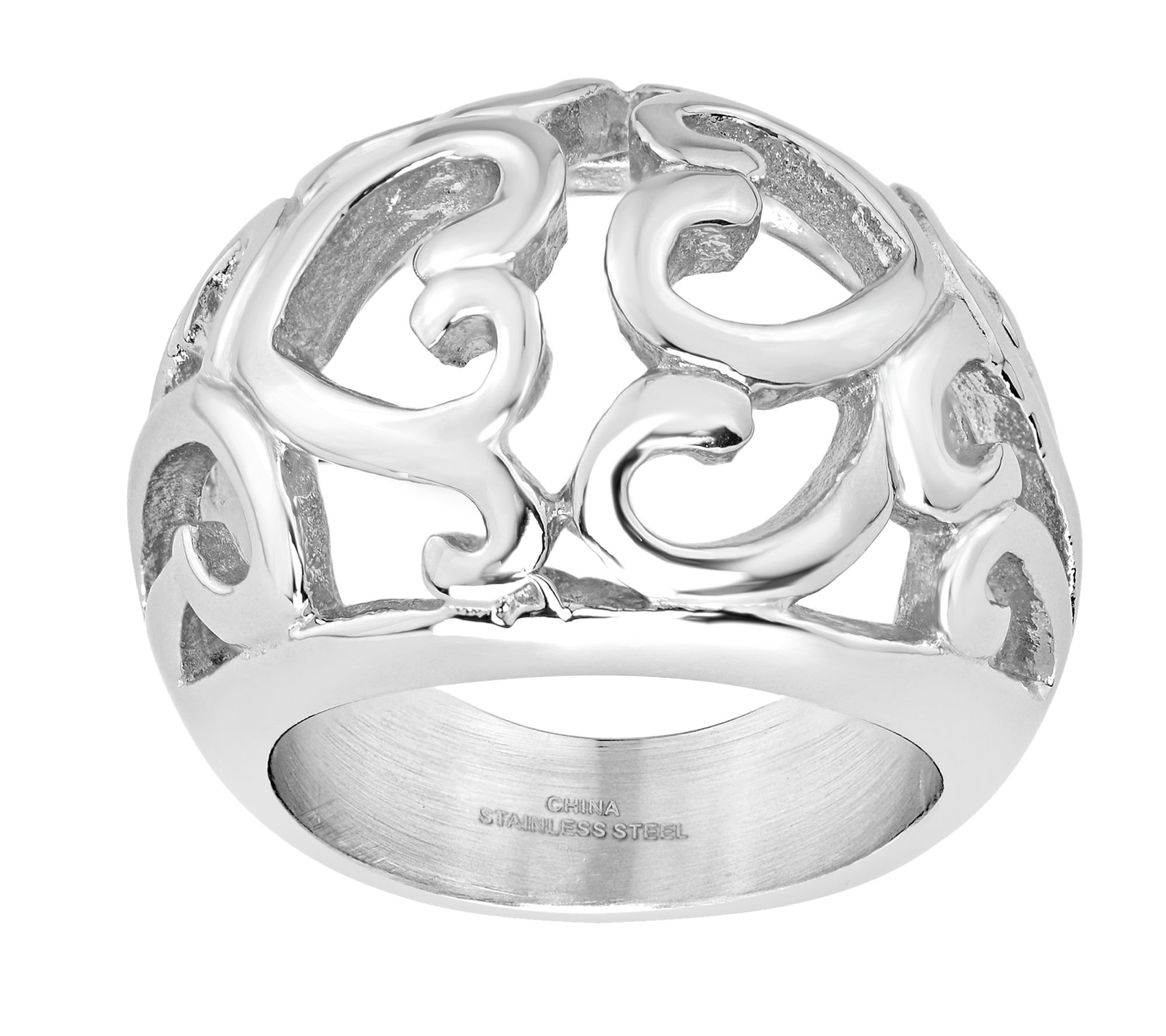 Steel by Design Dome Open-Heart Scroll Ring - QVC.com