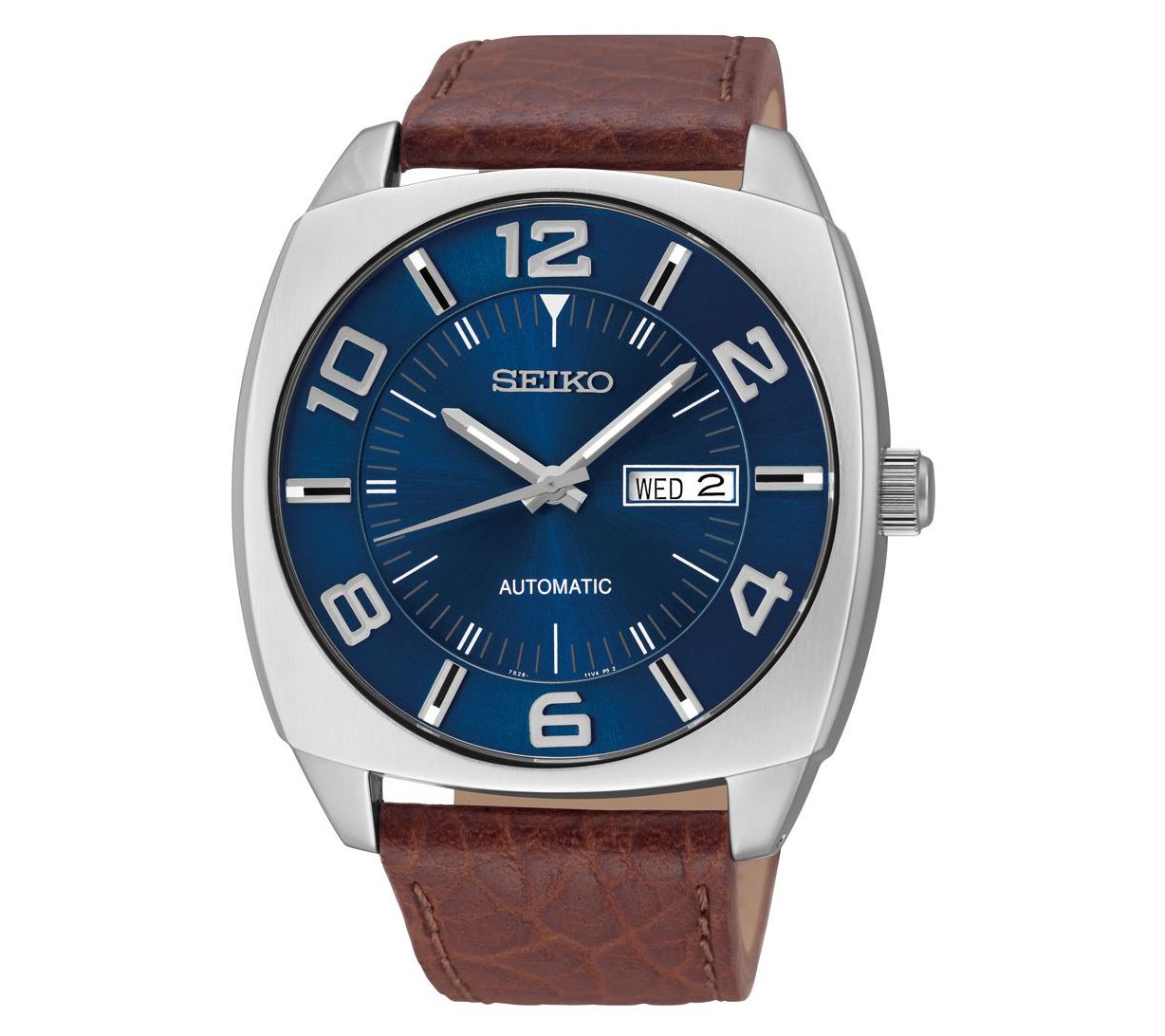 Seiko Men's Automatic Stainless Blue Dial Leather Strap Watch
