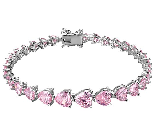 Diamonique Pink Heart Tennis Bracelet, Sterling Silver