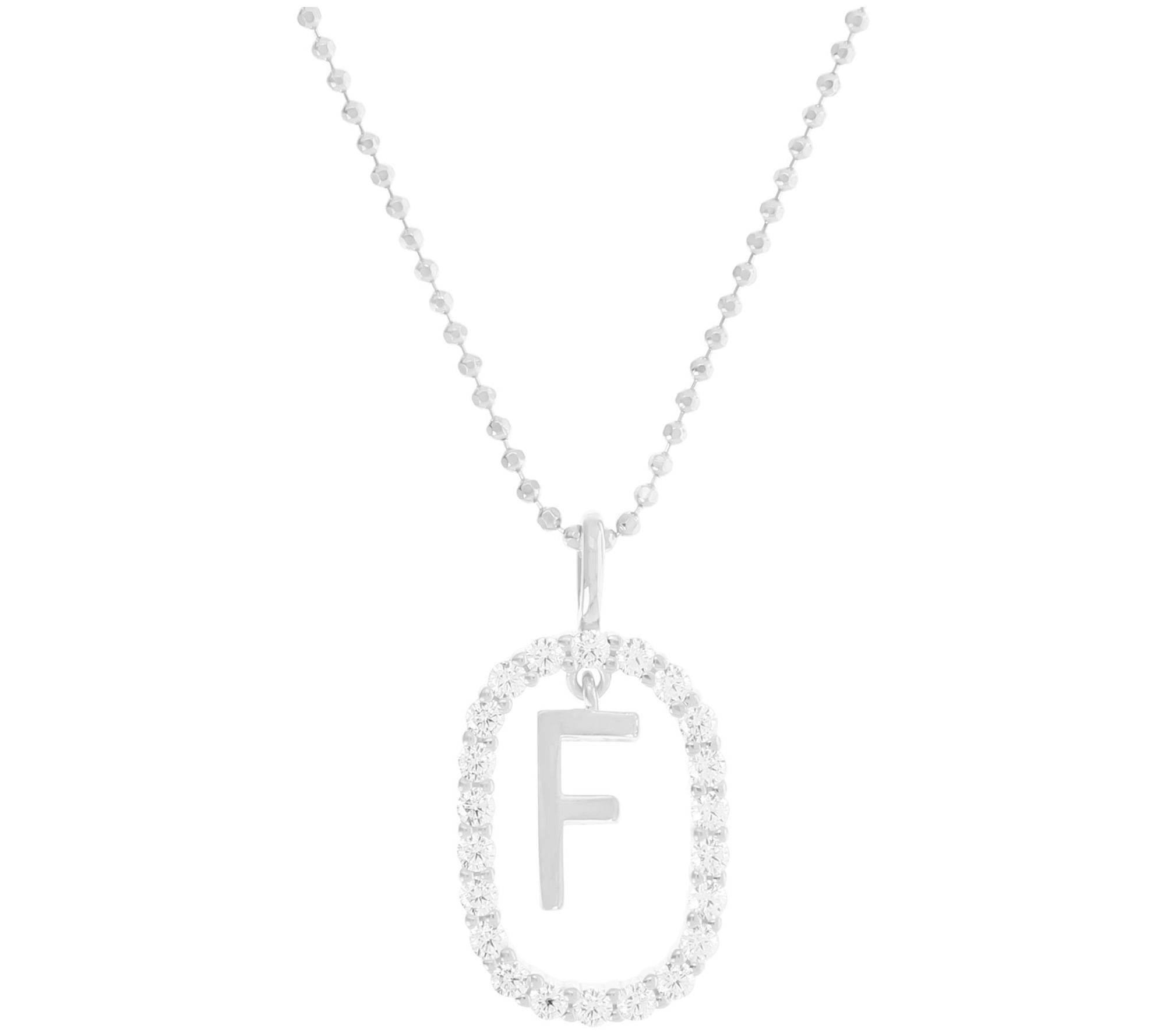 Diamonique Initial Pendant w/ Chain, Sterling Silver