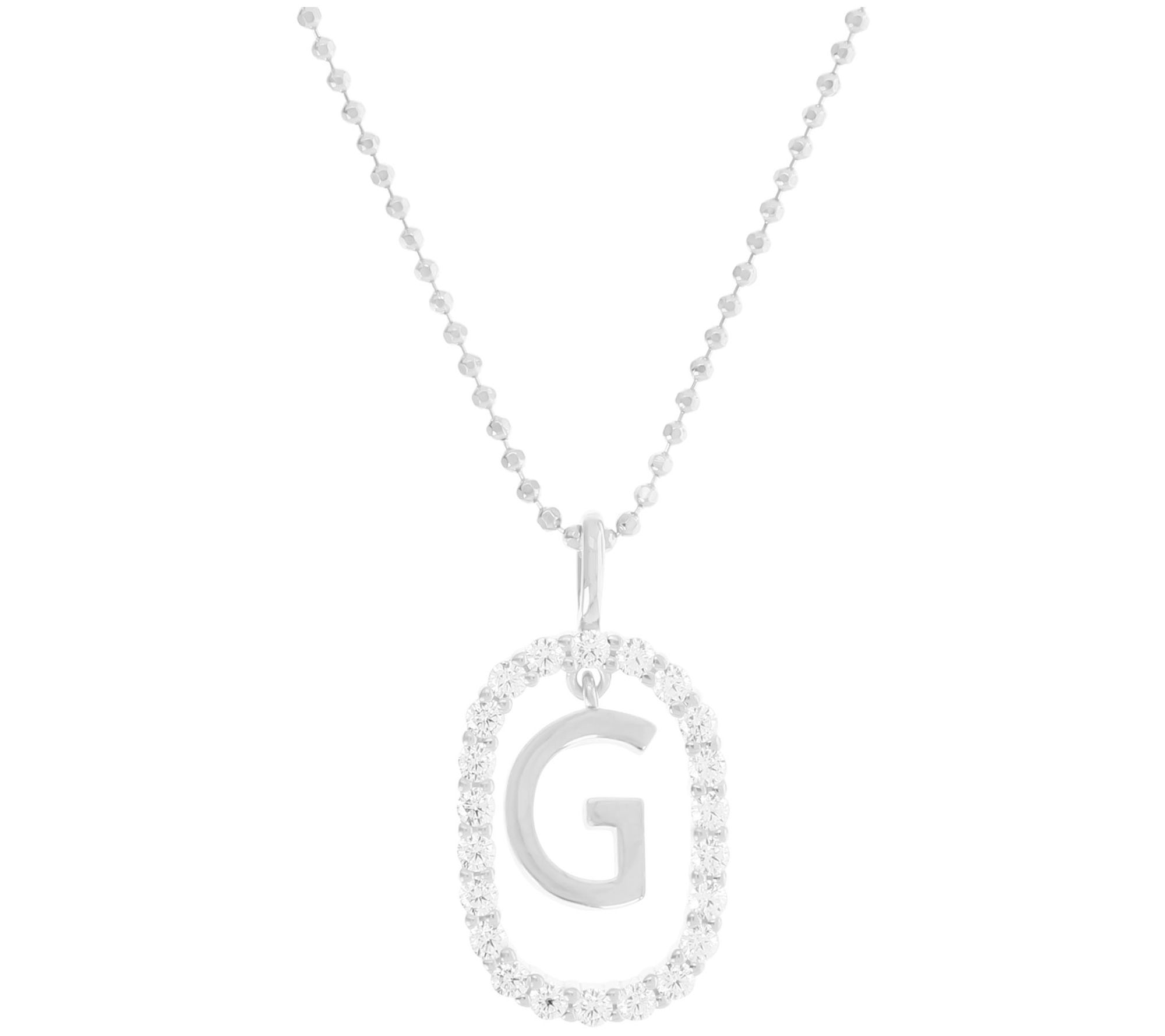 Diamonique Initial Pendant w/ Chain, Sterling Silver