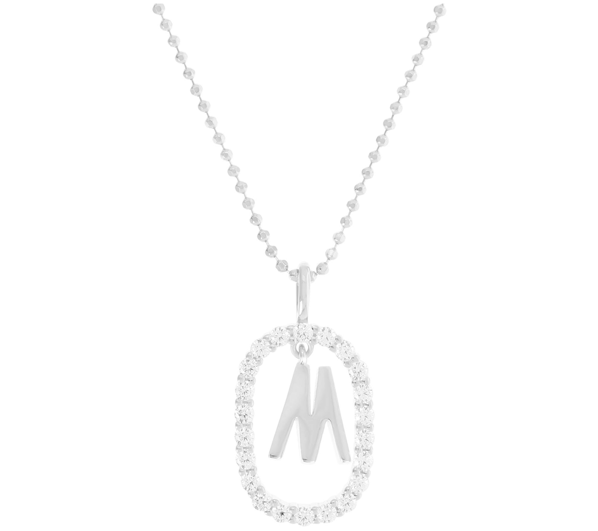 Diamonique Initial Pendant w/ Chain, Sterling Silver