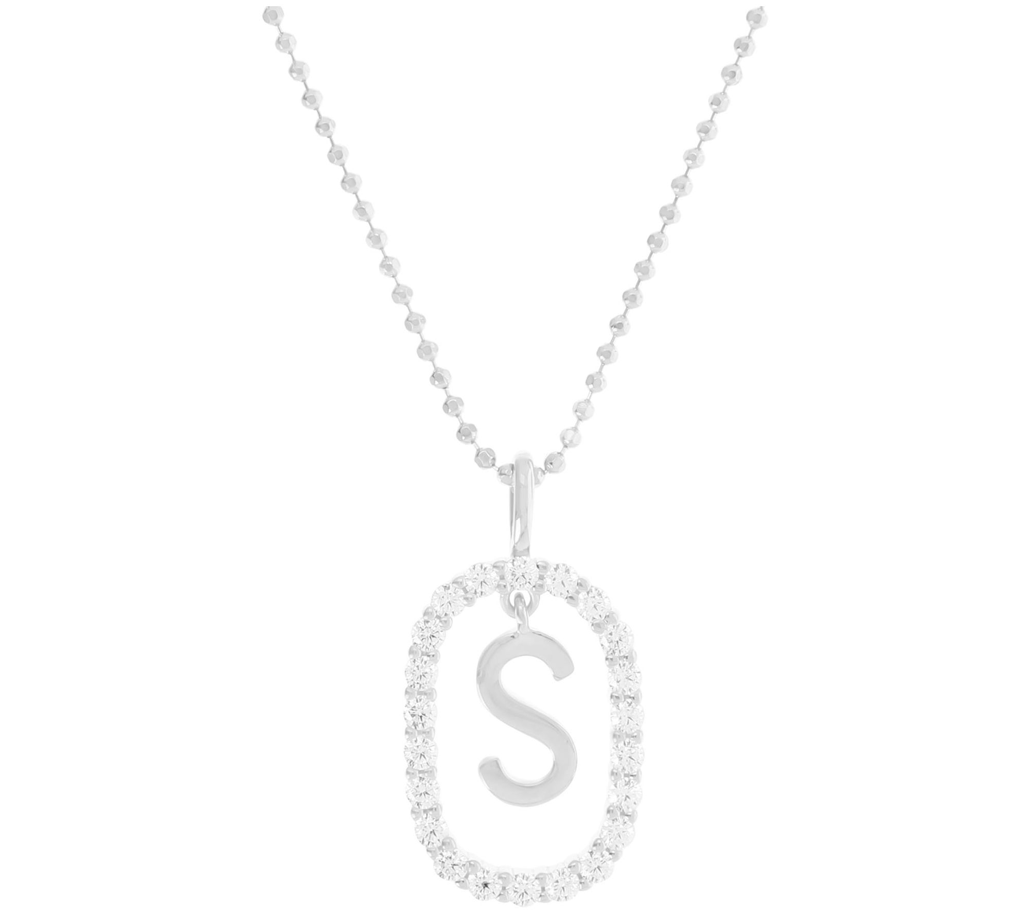 Diamonique Initial Pendant w/ Chain, Sterling Silver