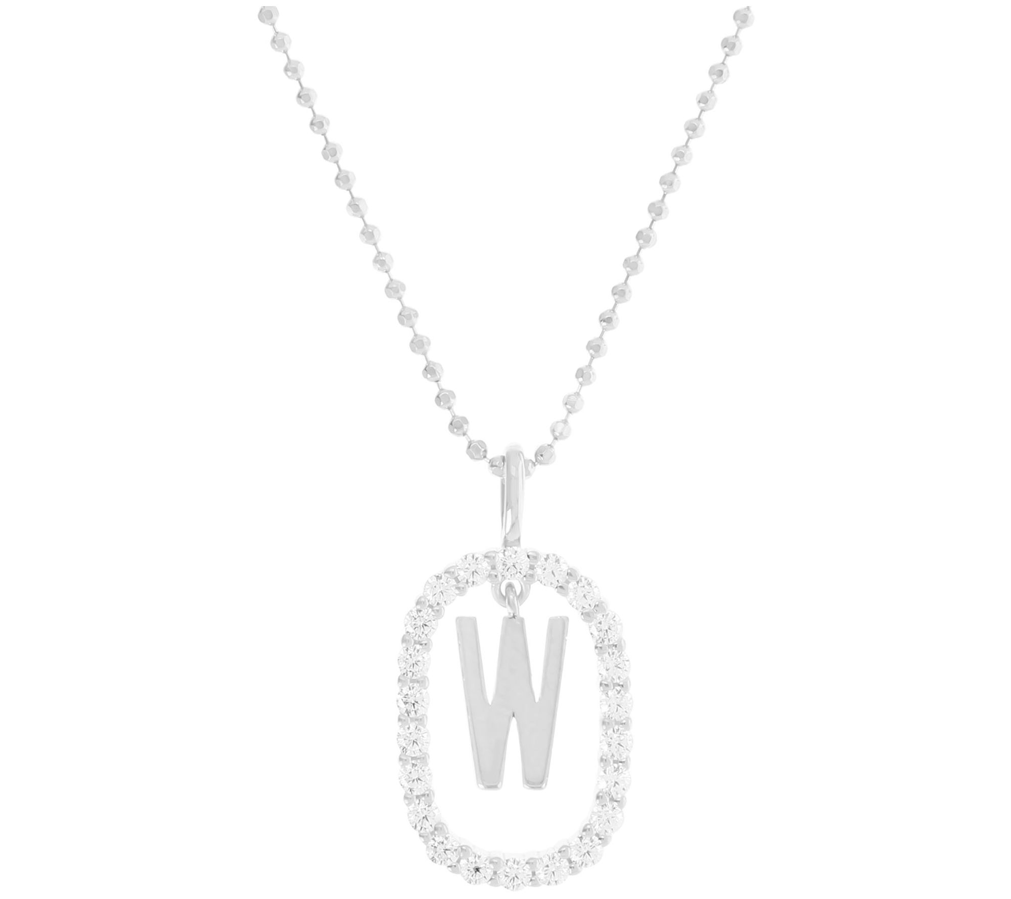 Diamonique Initial Pendant w/ Chain, Sterling Silver