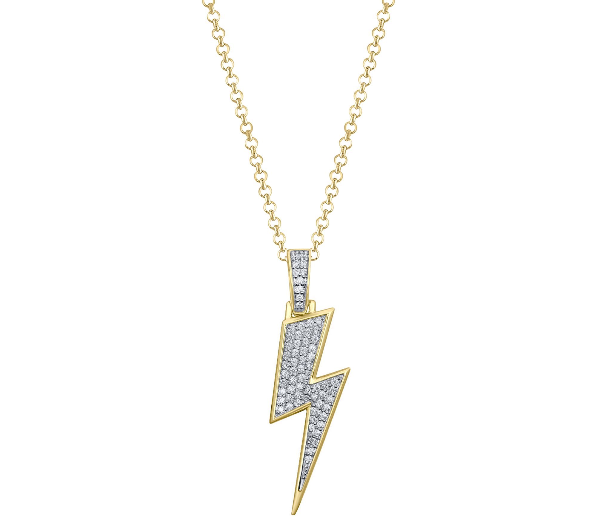 Men's Diamond Thunderbolt Pendant w/ Chai n, 14K Plated