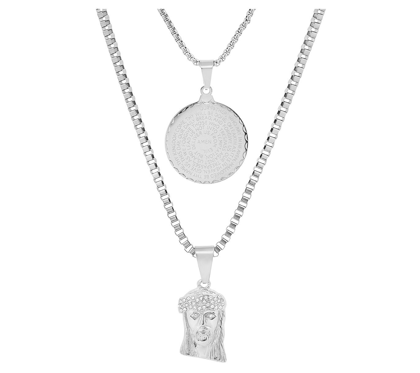 Steel by Design Men's Lord's Prayer & Jesus Pendants w/ Chains