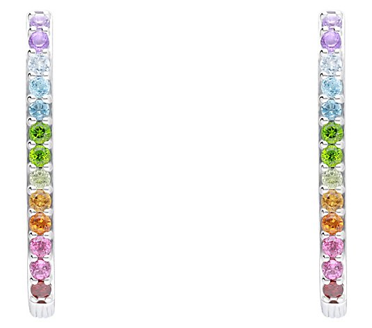 Ariva Sterling Silver Rainbow Gemstone Hoop Earrings