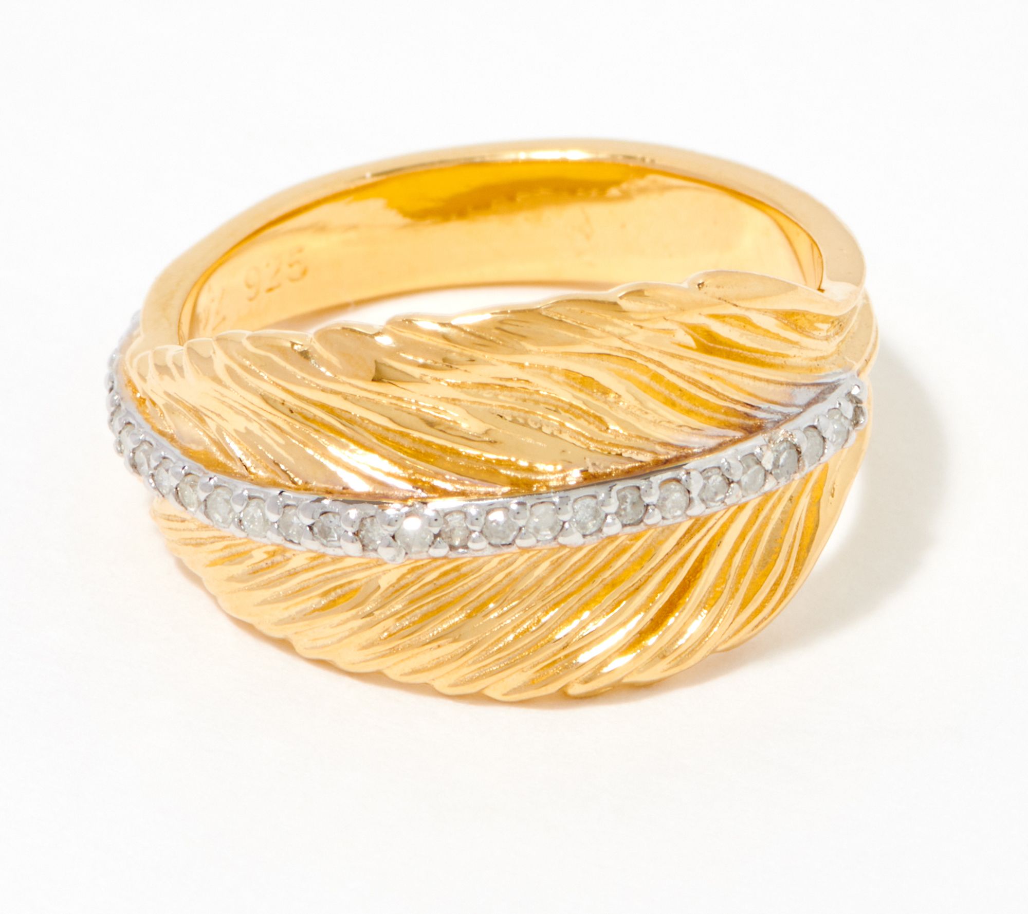 "As Is" Or Paz Diamonds Leaf Ring, Sterling Silver 0.13cttw