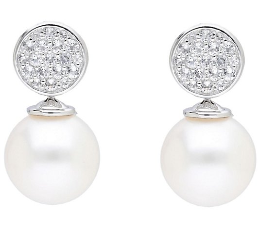 Ariva Sterling Cultured Pearl & White Topaz Drop Earrings