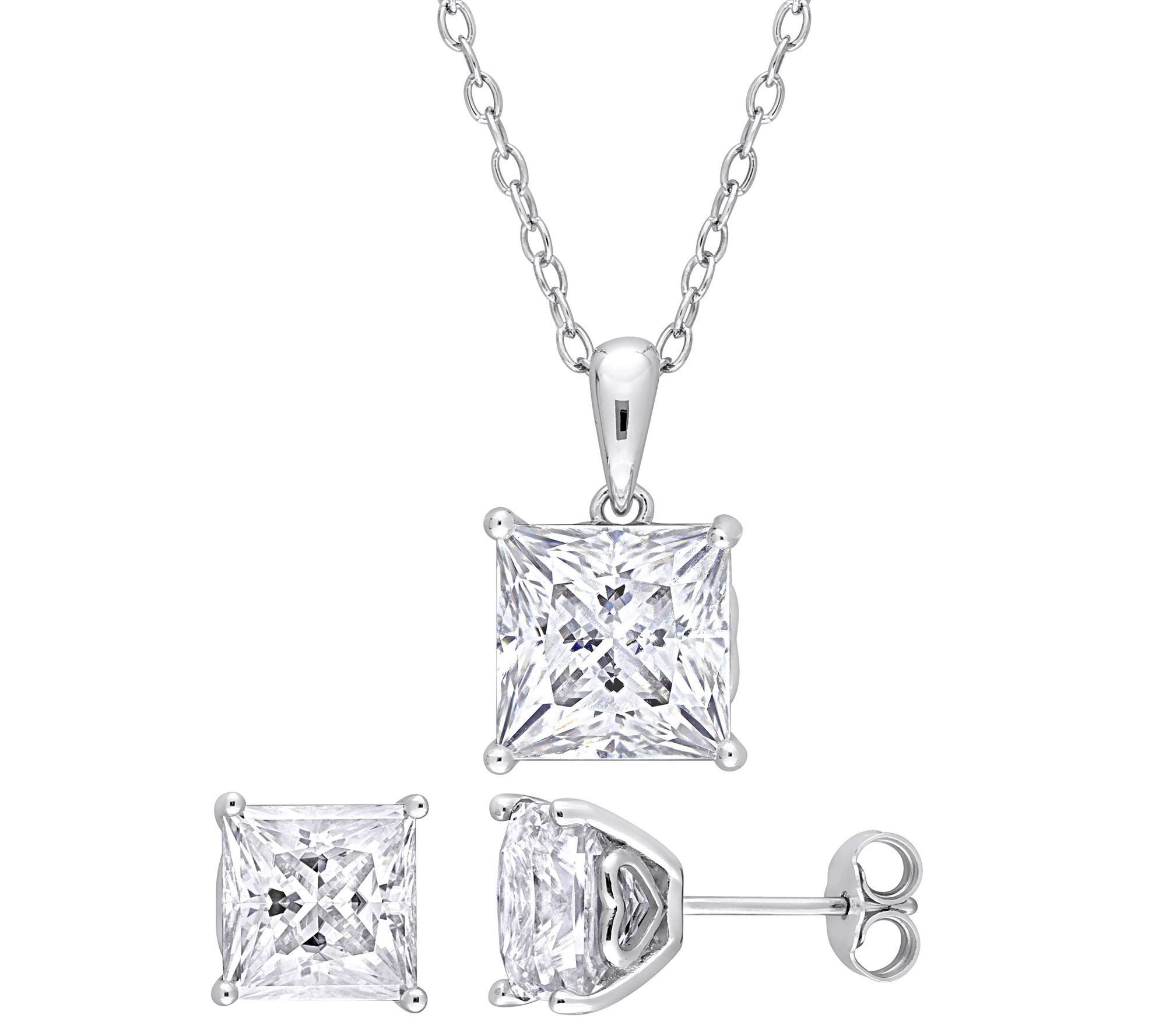 MoissanIce 9.00 cttw Necklace & Earrings Set, Sterling Silver