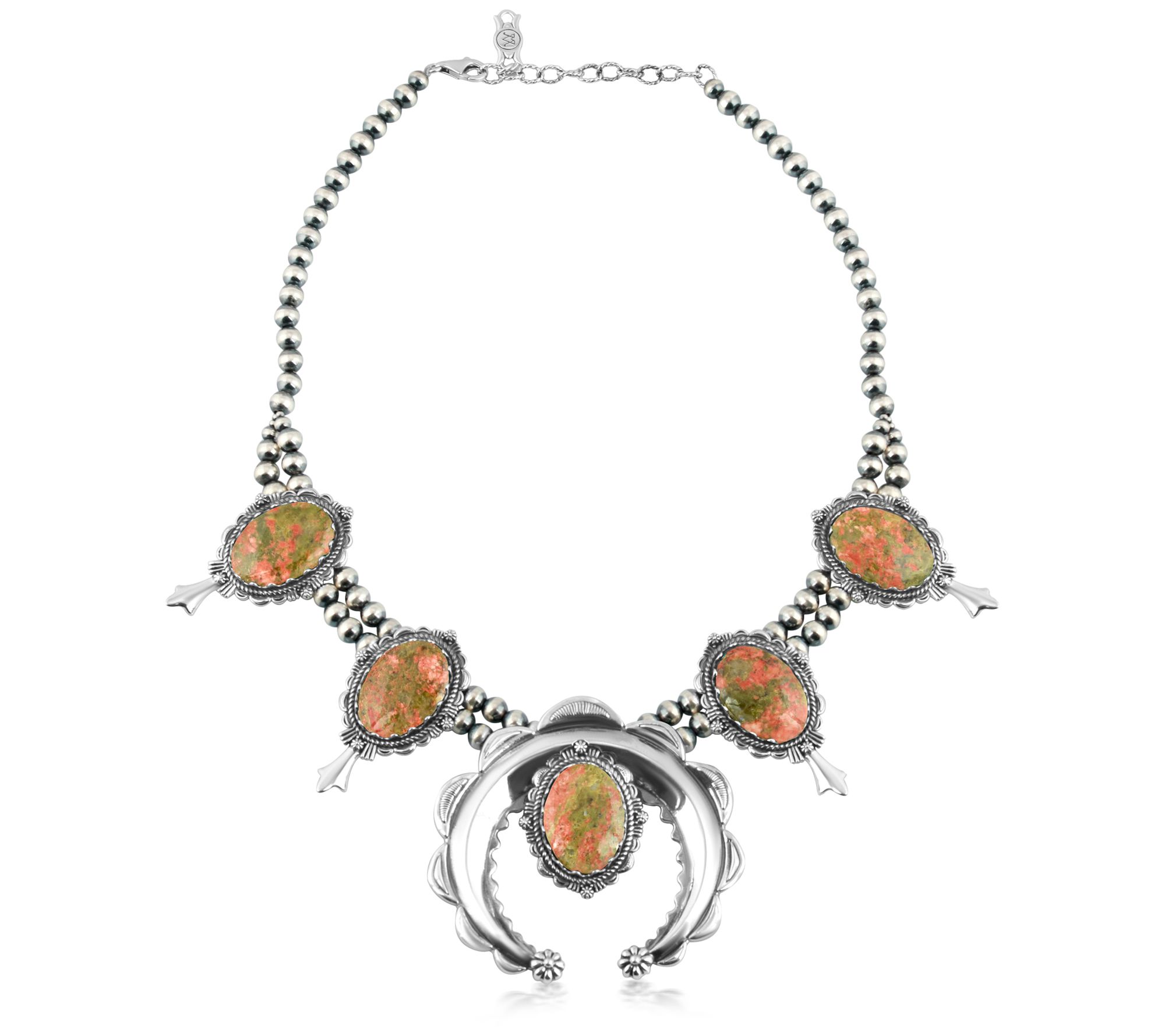 American West Sterling 5-Gemstone Squash Blossom Necklace