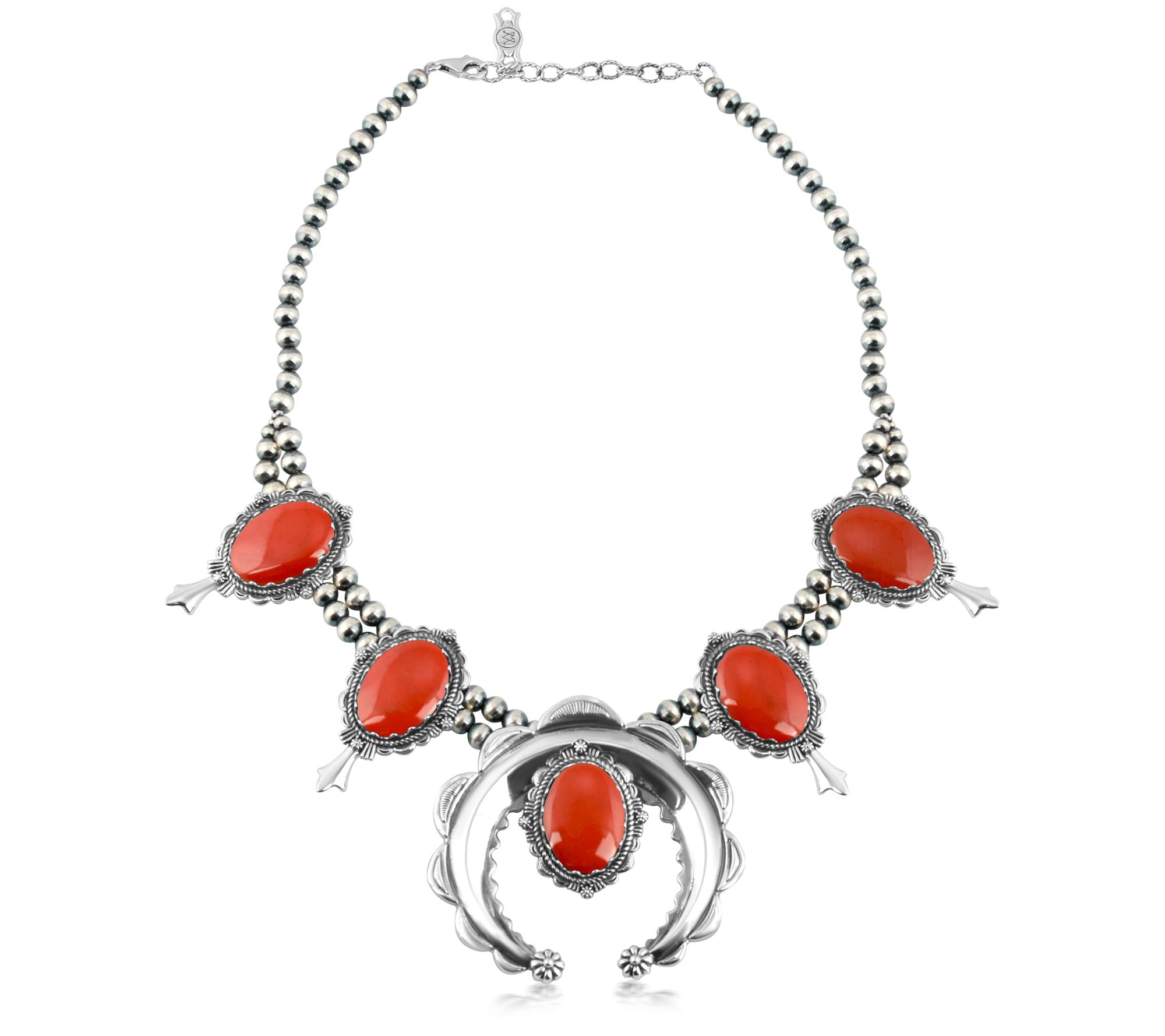 American West Sterling 5-Gemstone Squash Blossom Necklace