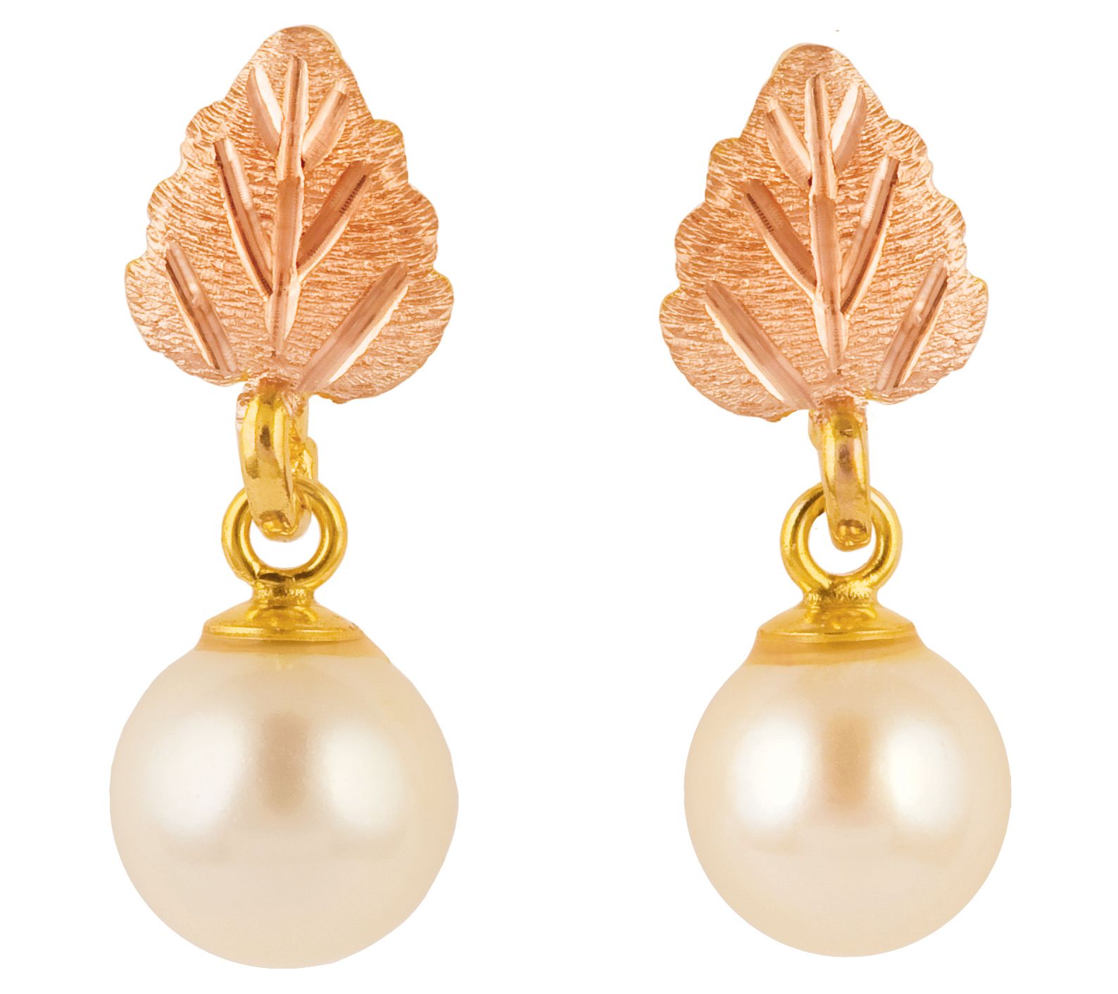 Black Hills Gold 10K & 12K Cultured Pearl Dangle Earrings