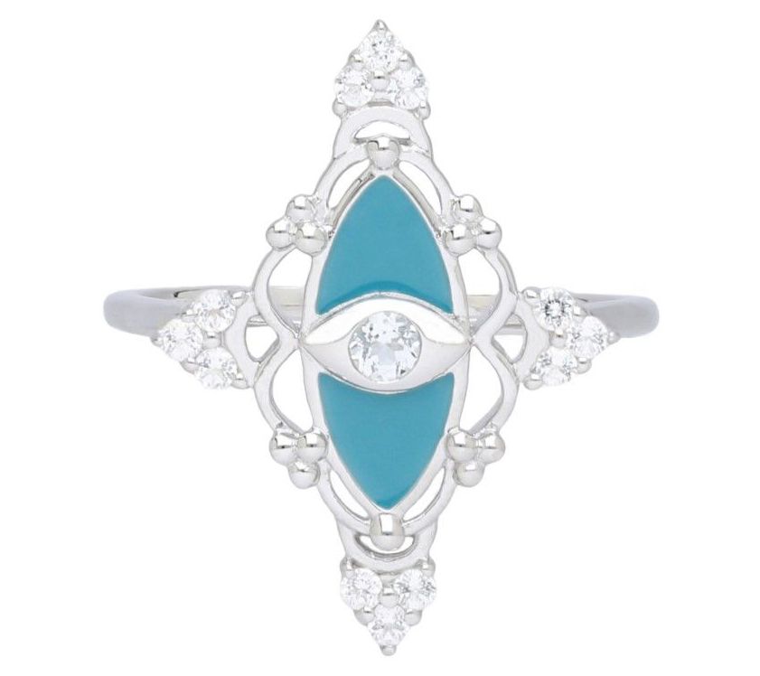 Goddaughters Sterling Silver White Topaz Evil Eye Ring