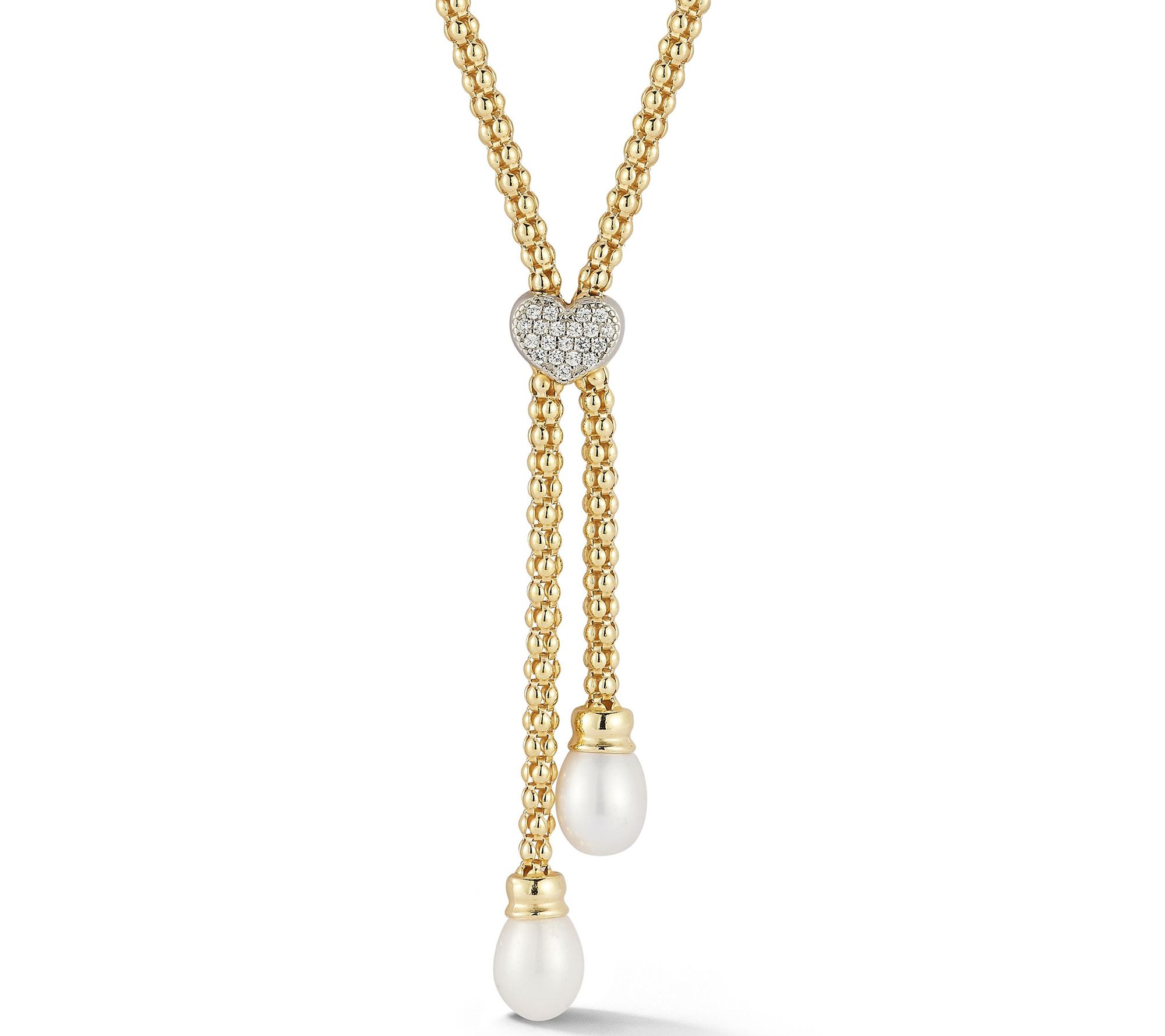 Italian Silver Duo Cultured Pearl Lariat Necklae, Sterling