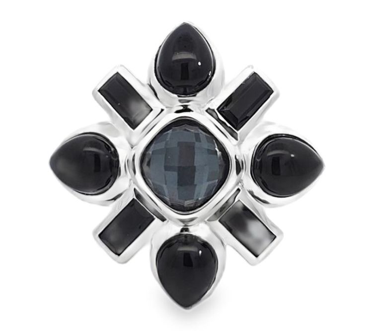 Margo Manhattan Sterling Silver Hematite & OnyxJackie Ring