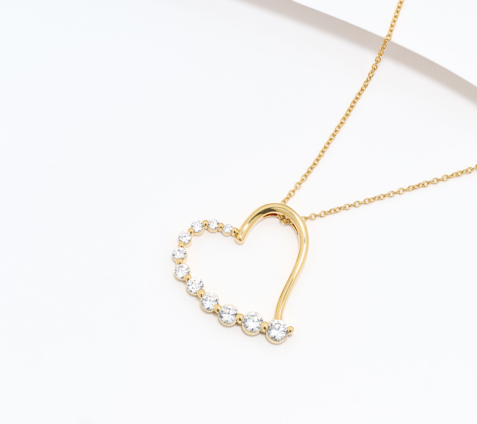 Diamonique Open Heart Shaped Necklace, Sterling Silver