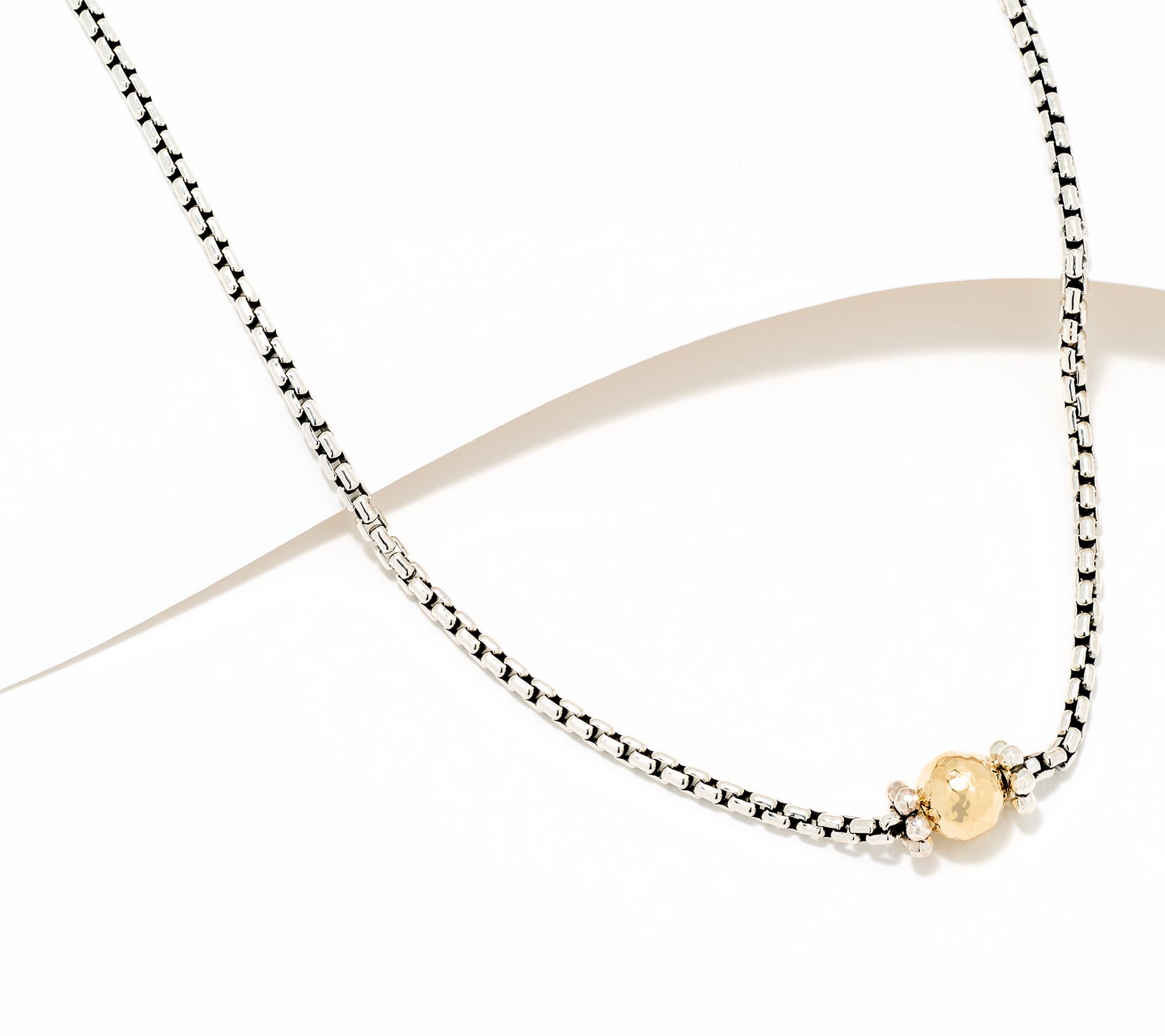 JAI Sterling & 14K Hammered Bead 2.7mm Box Chain 16" Necklace