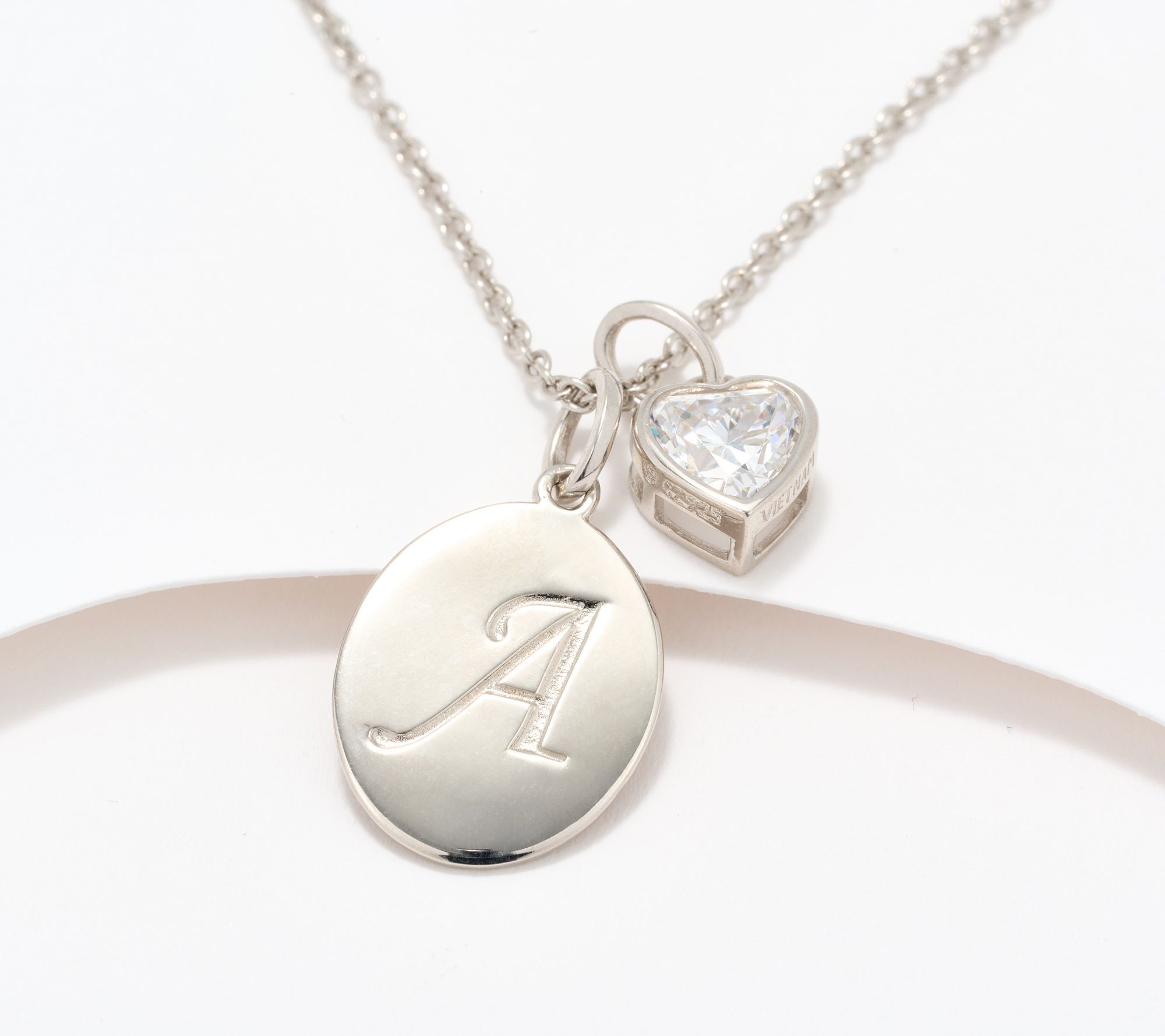 Diamonique Classics Initial Charm Necklace, Sterling Silver