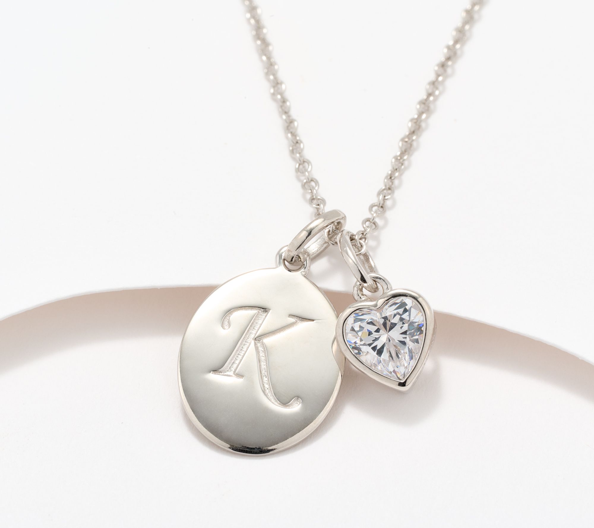 Diamonique Classics Initial Charm Necklace, Sterling Silver