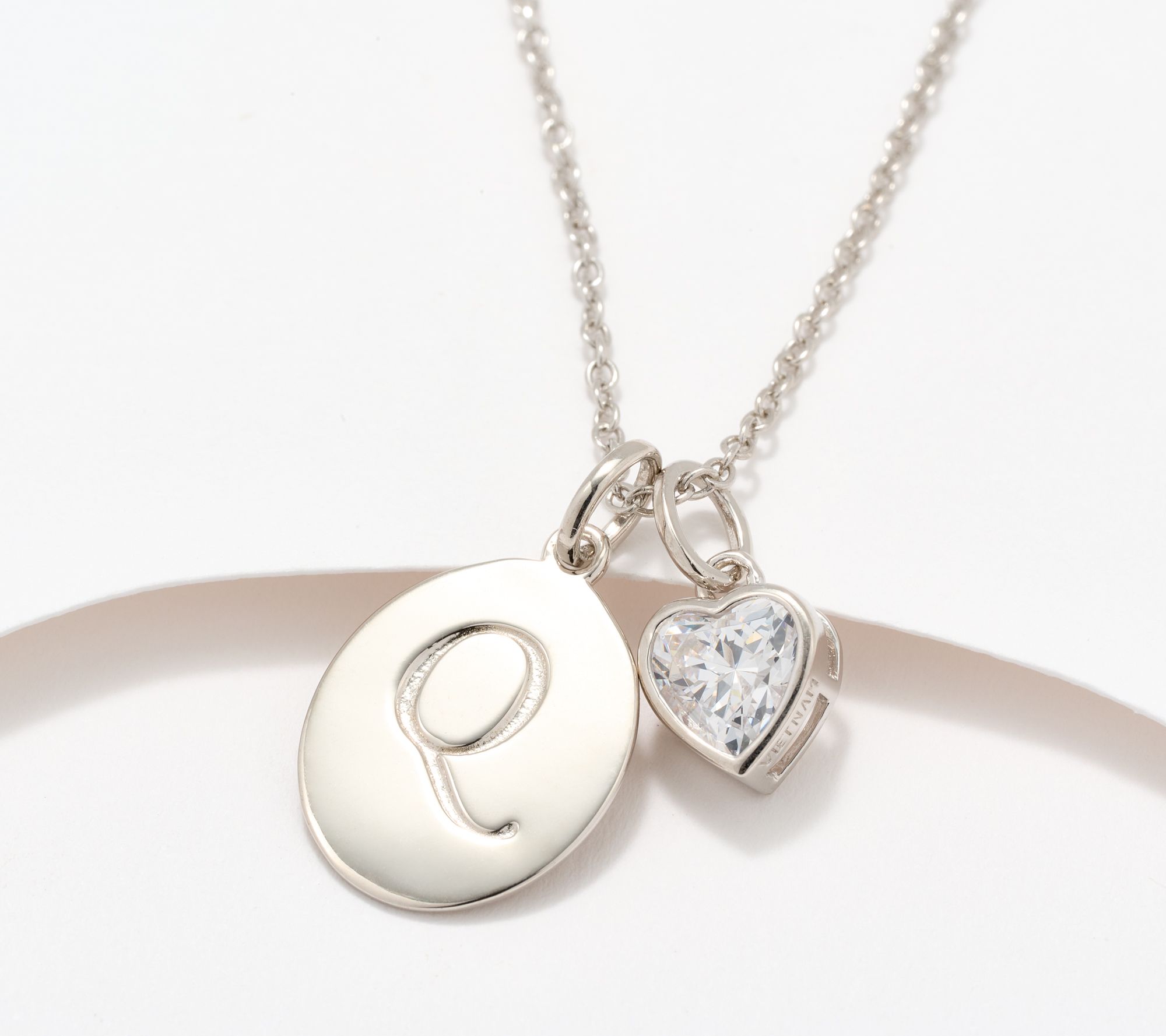 Diamonique Classics Initial Charm Necklace, Sterling Silver