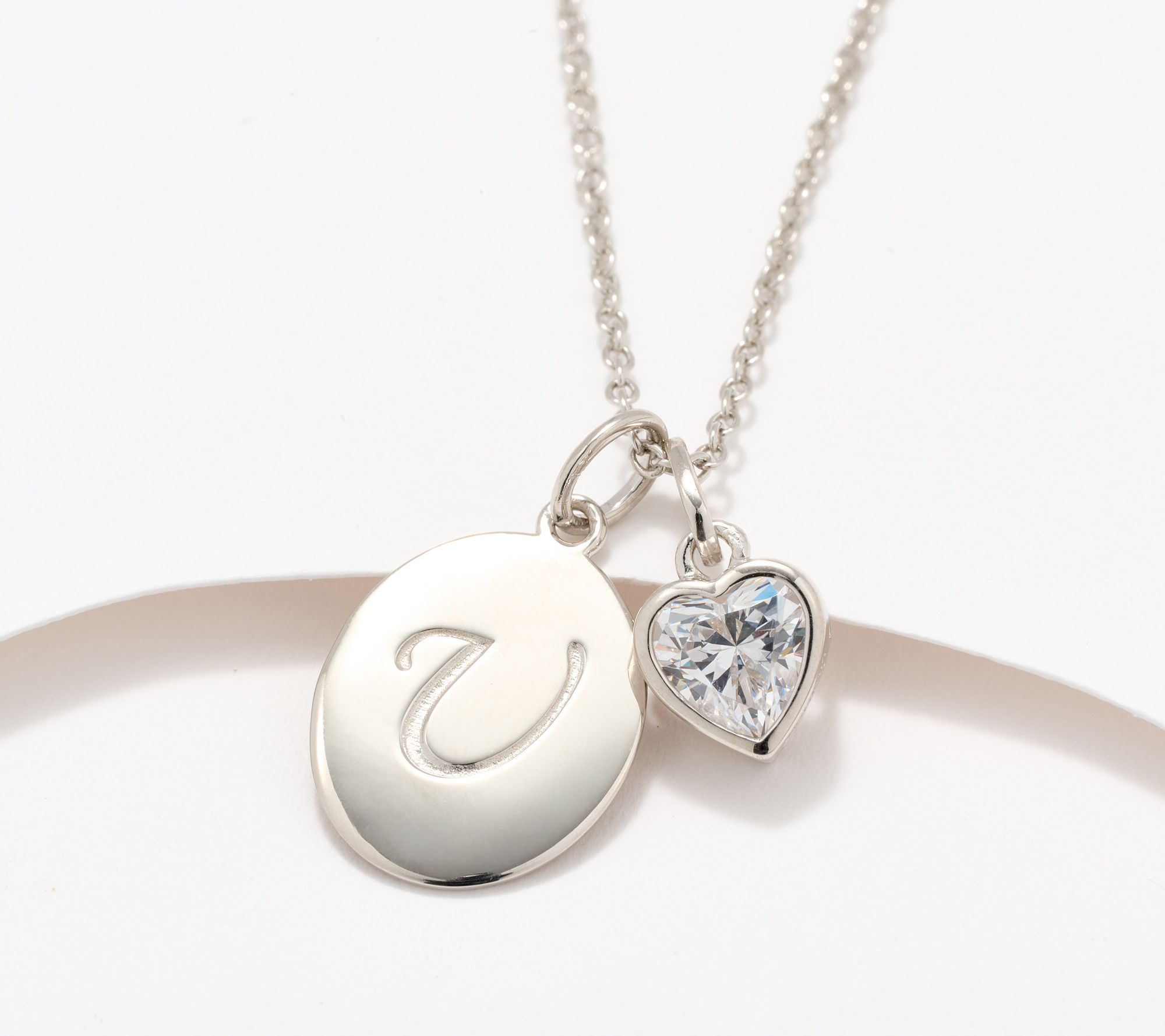 Diamonique Classics Initial Charm Necklace, Sterling Silver