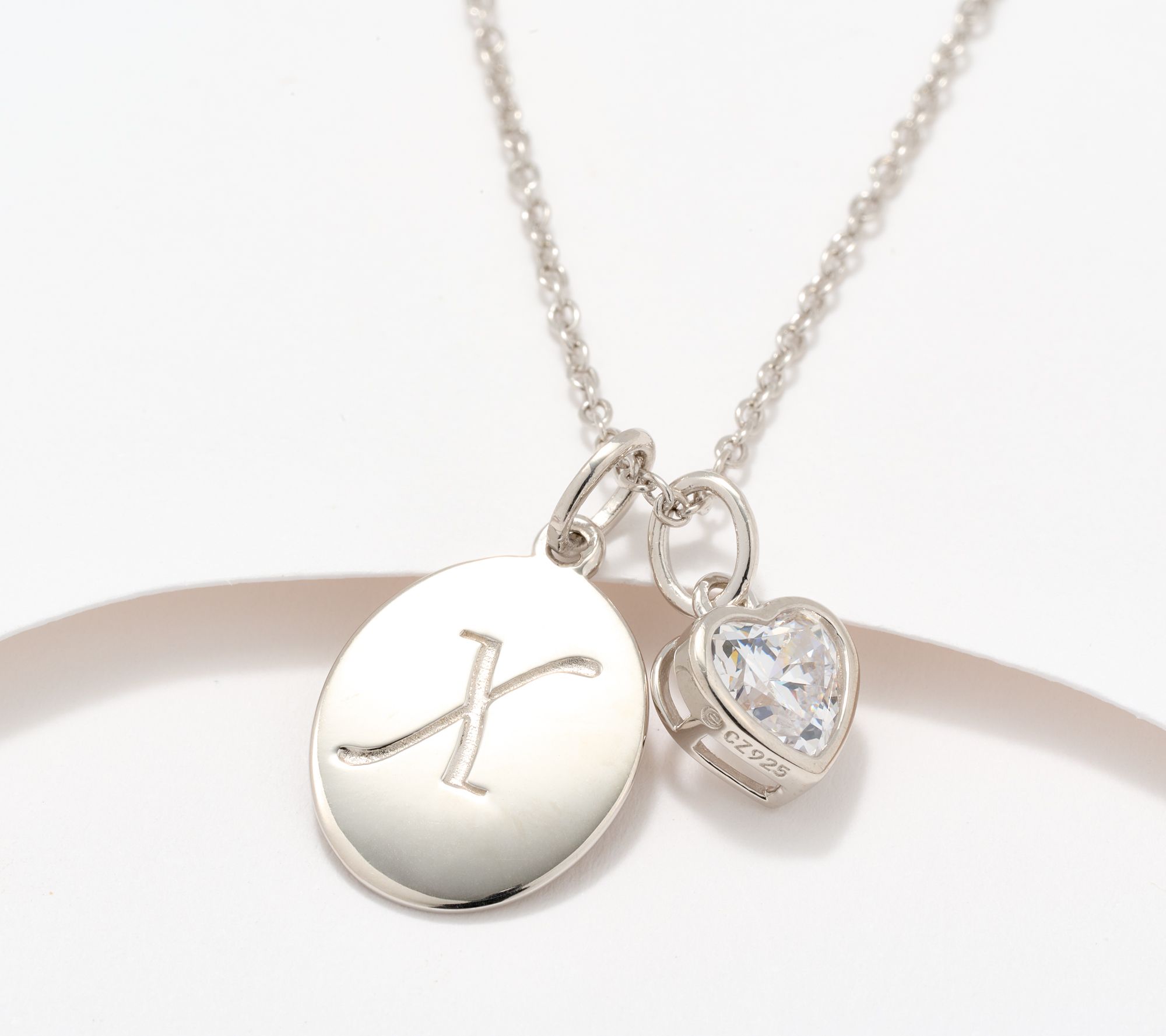 Diamonique Classics Initial Charm Necklace, Sterling Silver