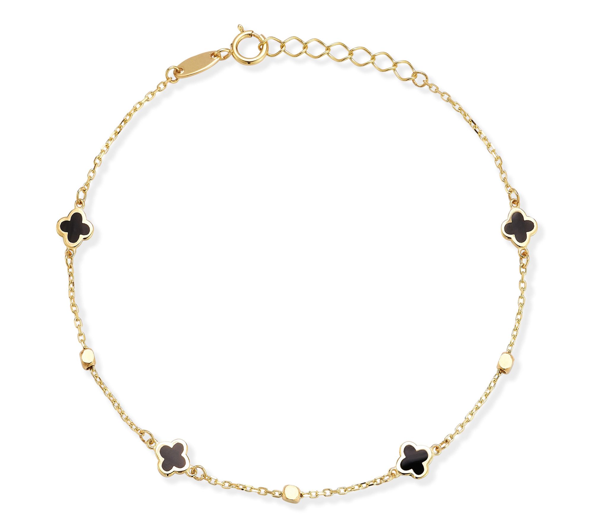 Luminosa Gold Enamel Clover Ball Station Bracelet, 14K