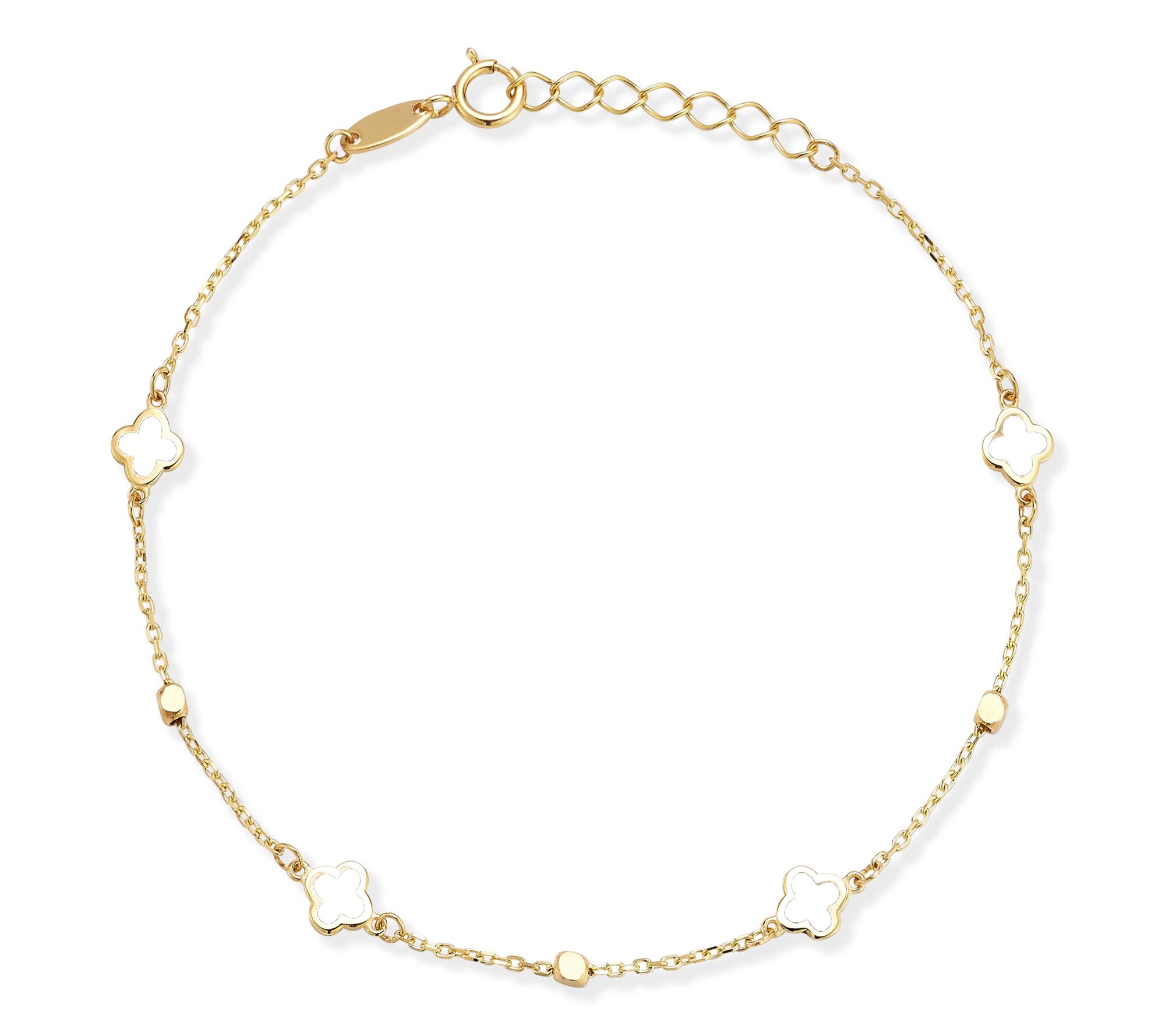 Luminosa Gold Enamel Clover Ball Station Bracelet, 14K