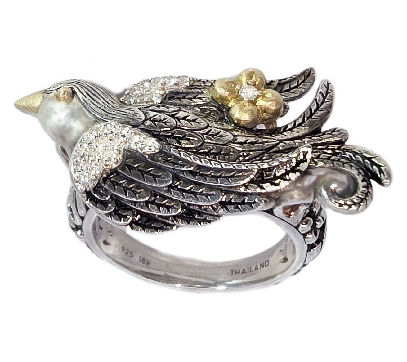 Barbara Bixby Sterling Silver & 18K White TopazBird Ring